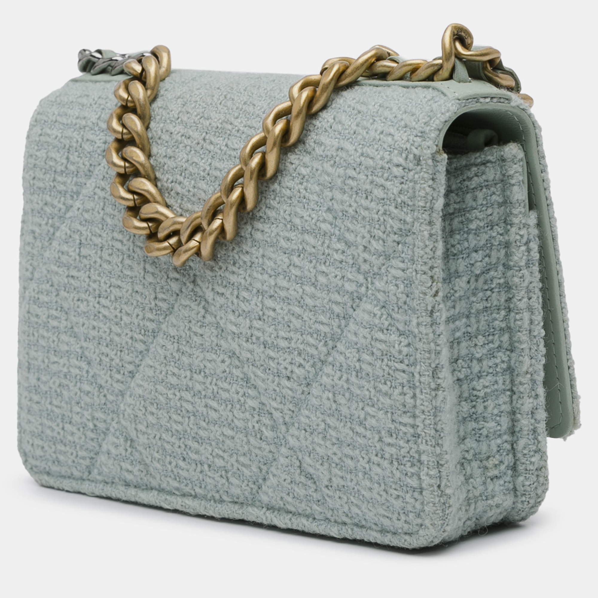 Chanel Light Blue Tweed 19 Wallet On Chain