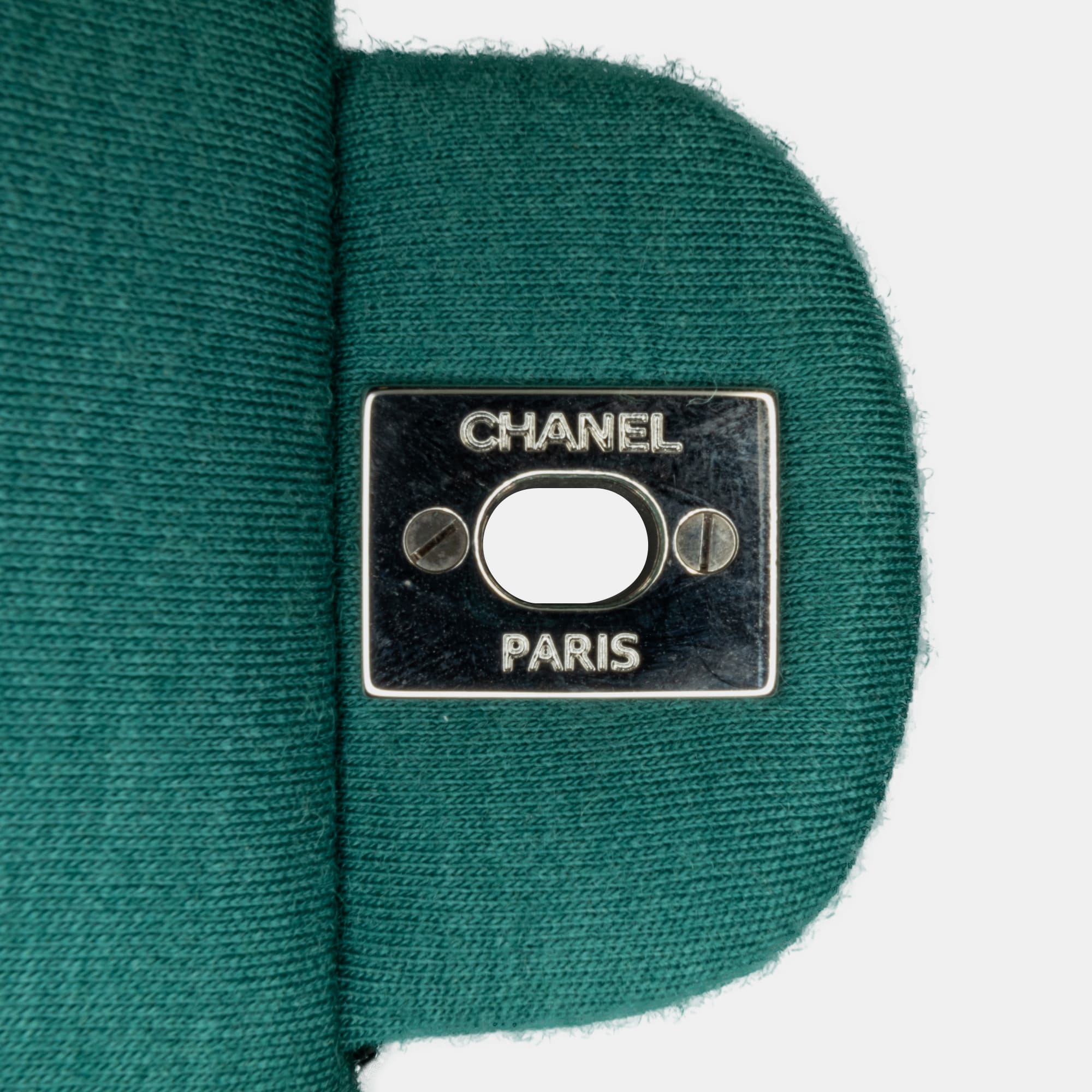 Chanel Green Cotton Medium Classic Jersey Double Flap Bag