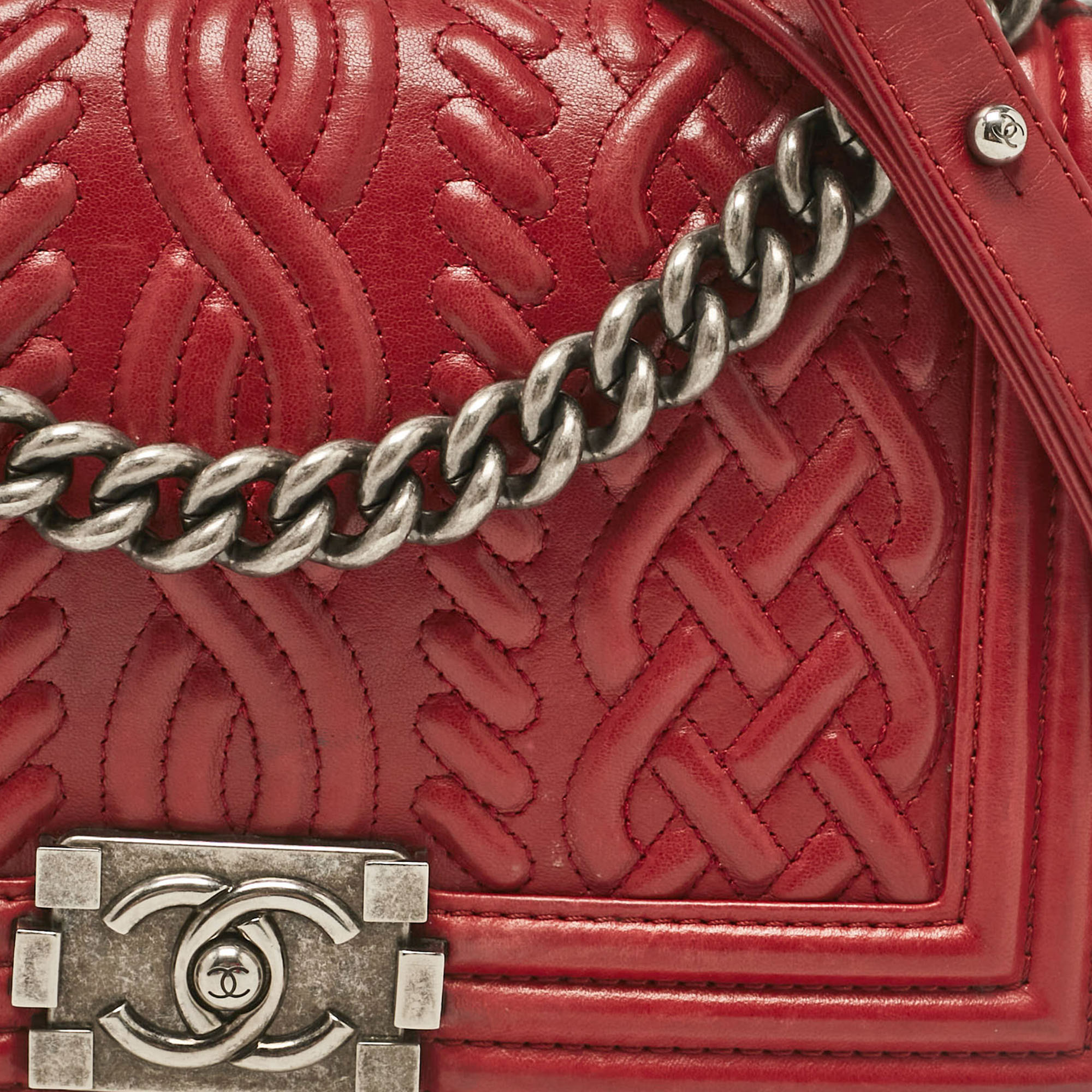 Chanel Red Leather Medium Paris-Edinburgh Celtic Boy Bag