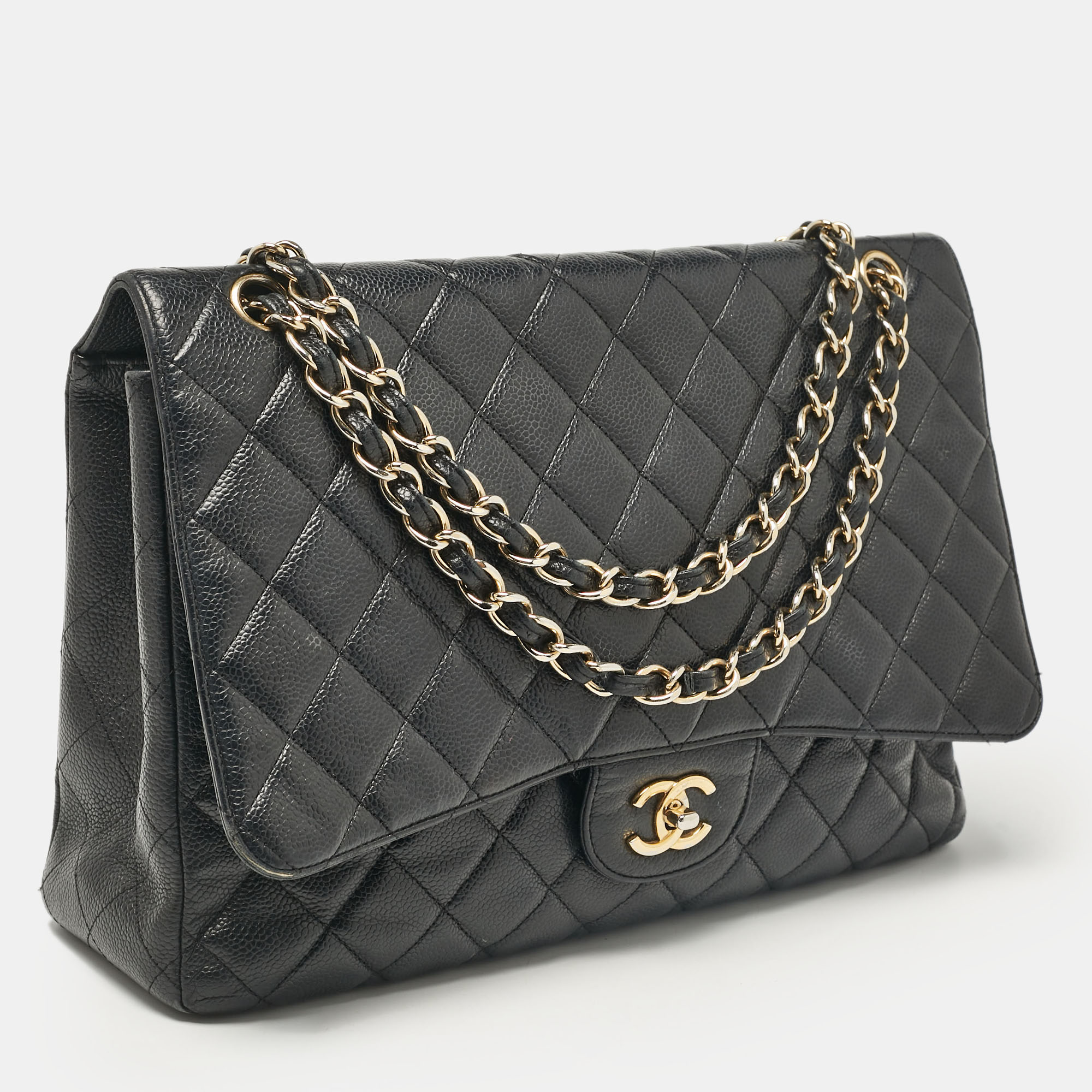 Chanel Black Caviar Quilted Leather Maxi Single Flap Bag