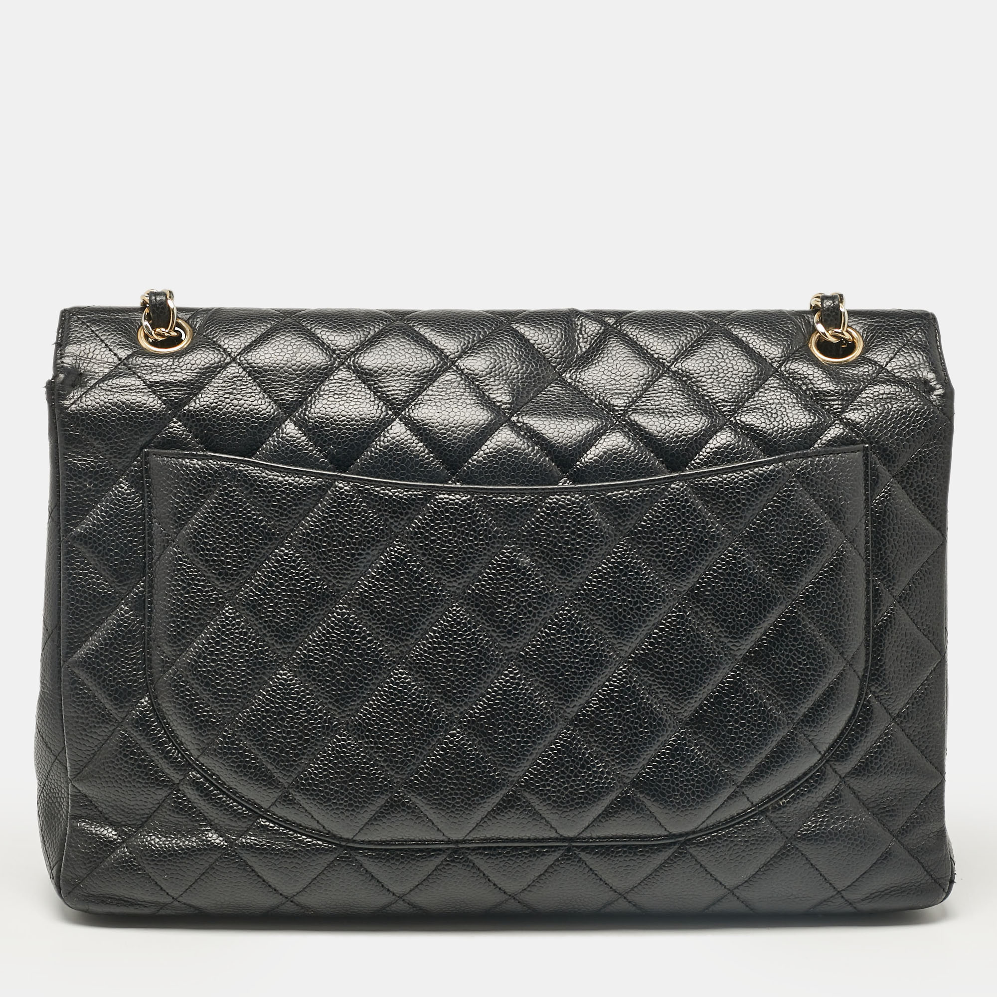 Chanel Black Caviar Quilted Leather Maxi Single Flap Bag