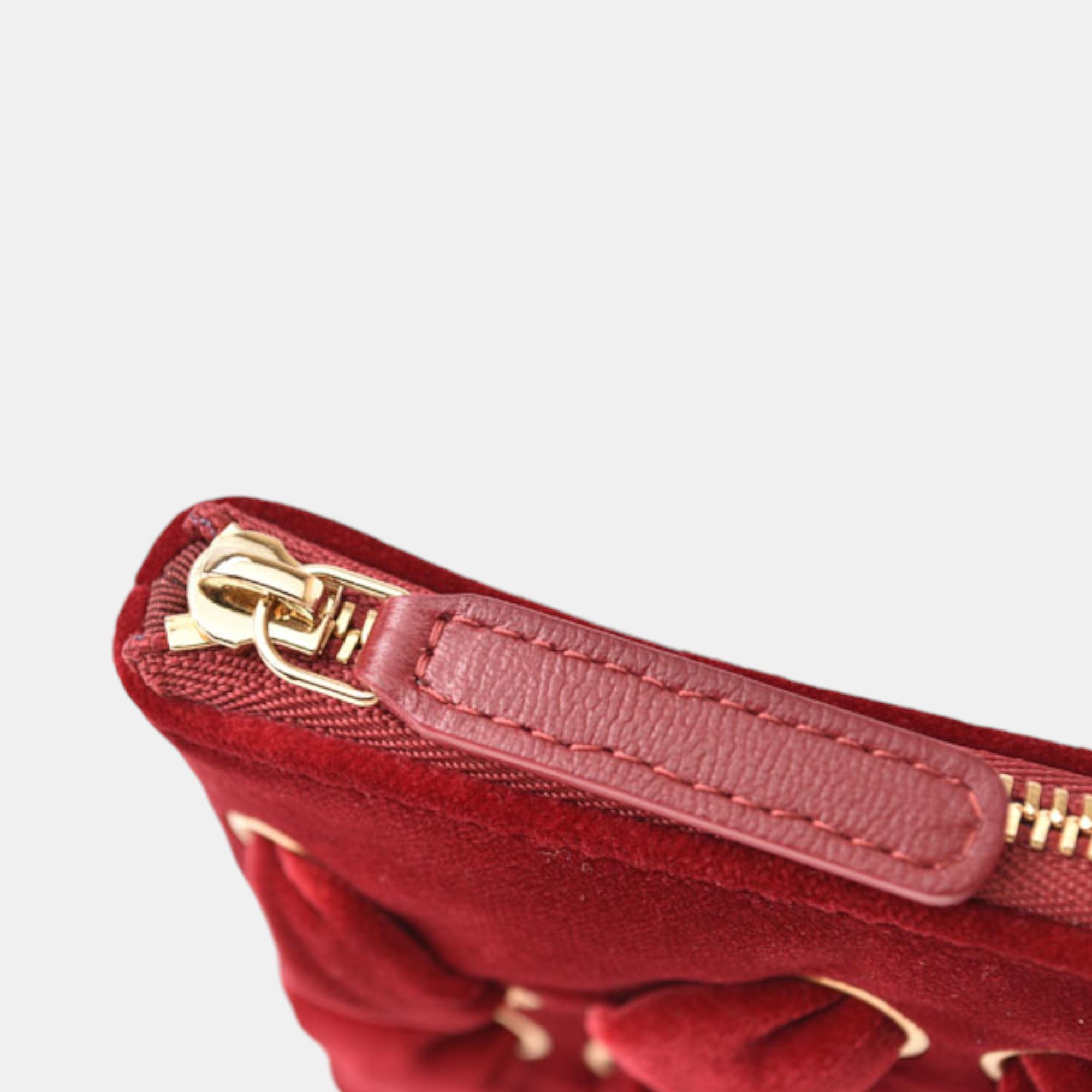 Chanel Red Velvet Embellished Clutch Bag