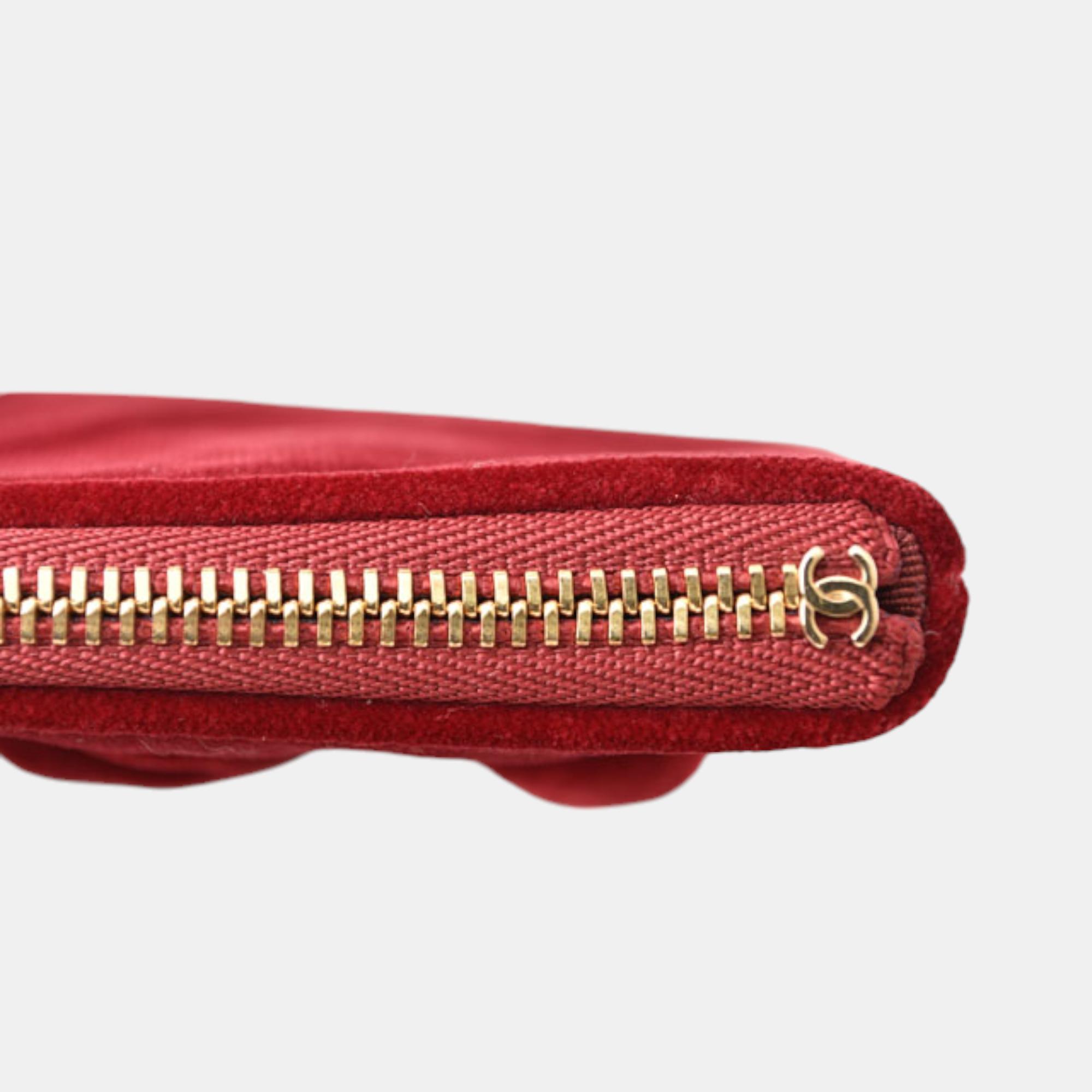 Chanel Red Velvet Embellished Clutch Bag