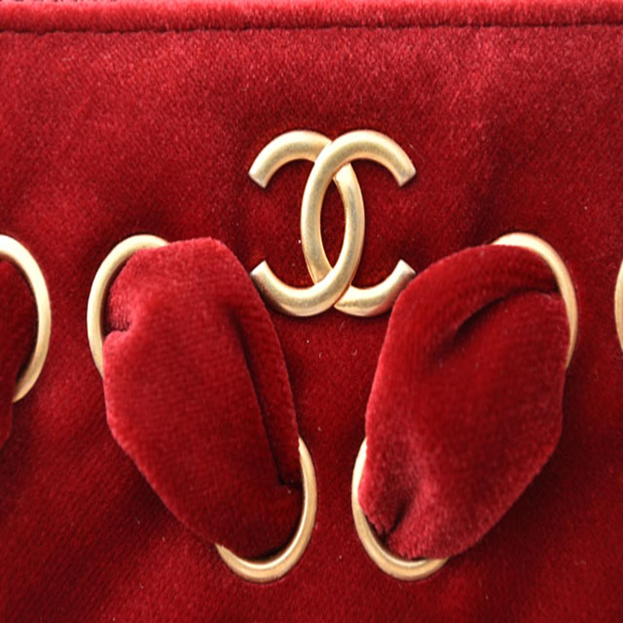 Chanel Red Velvet Embellished Clutch Bag