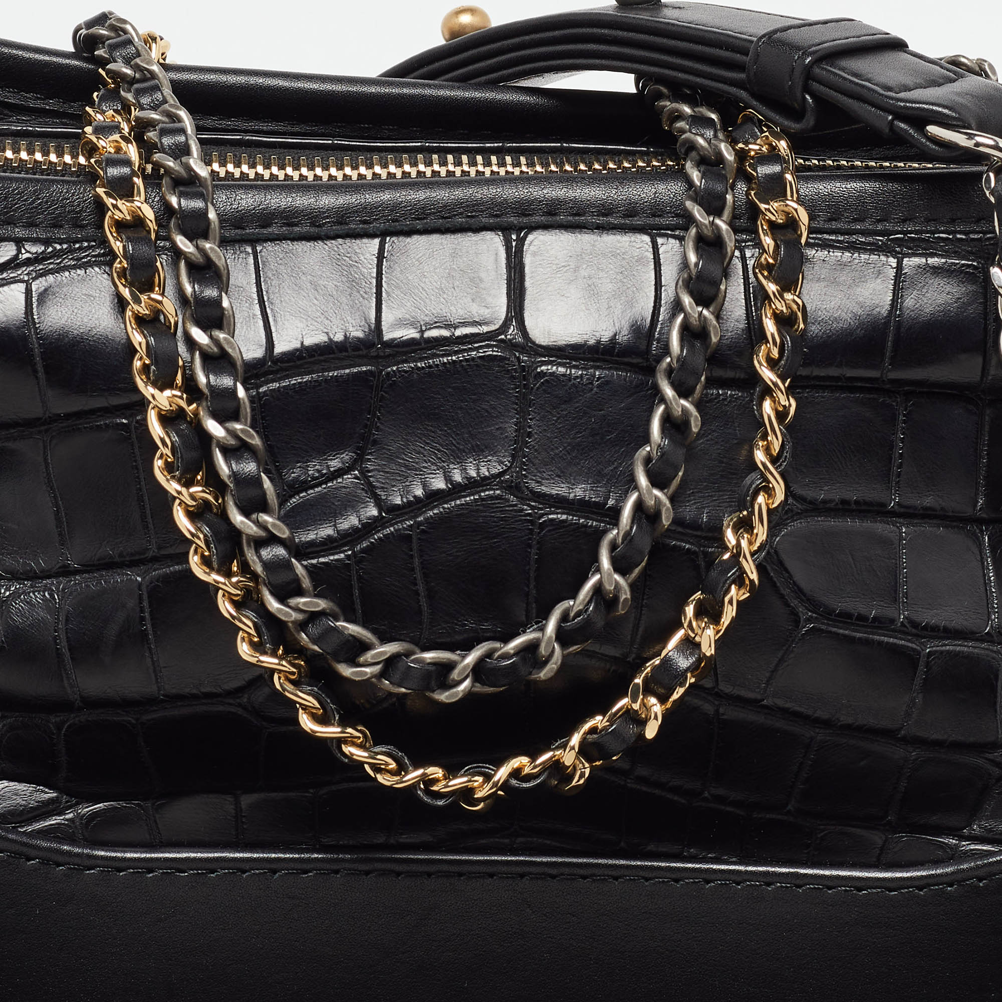 Chanel Black Leather And Crocodile CC Gabrielle Small Hobo