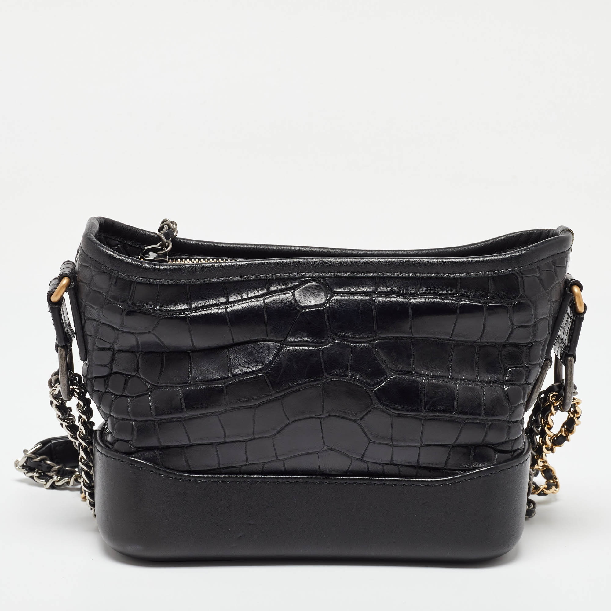 Chanel Black Leather And Crocodile CC Gabrielle Small Hobo