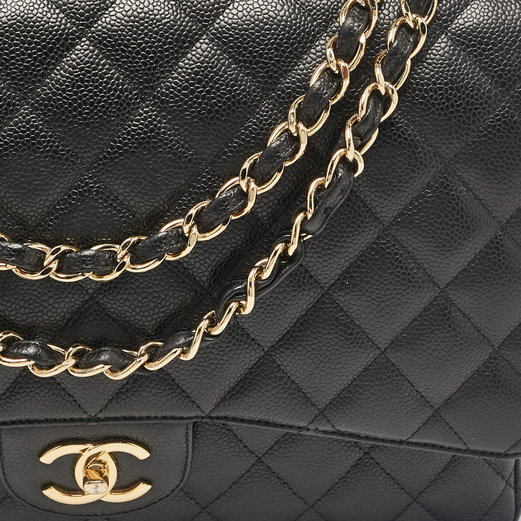 Chanel Black Caviar Quilted Leather Maxi Classic Double Flap Bag