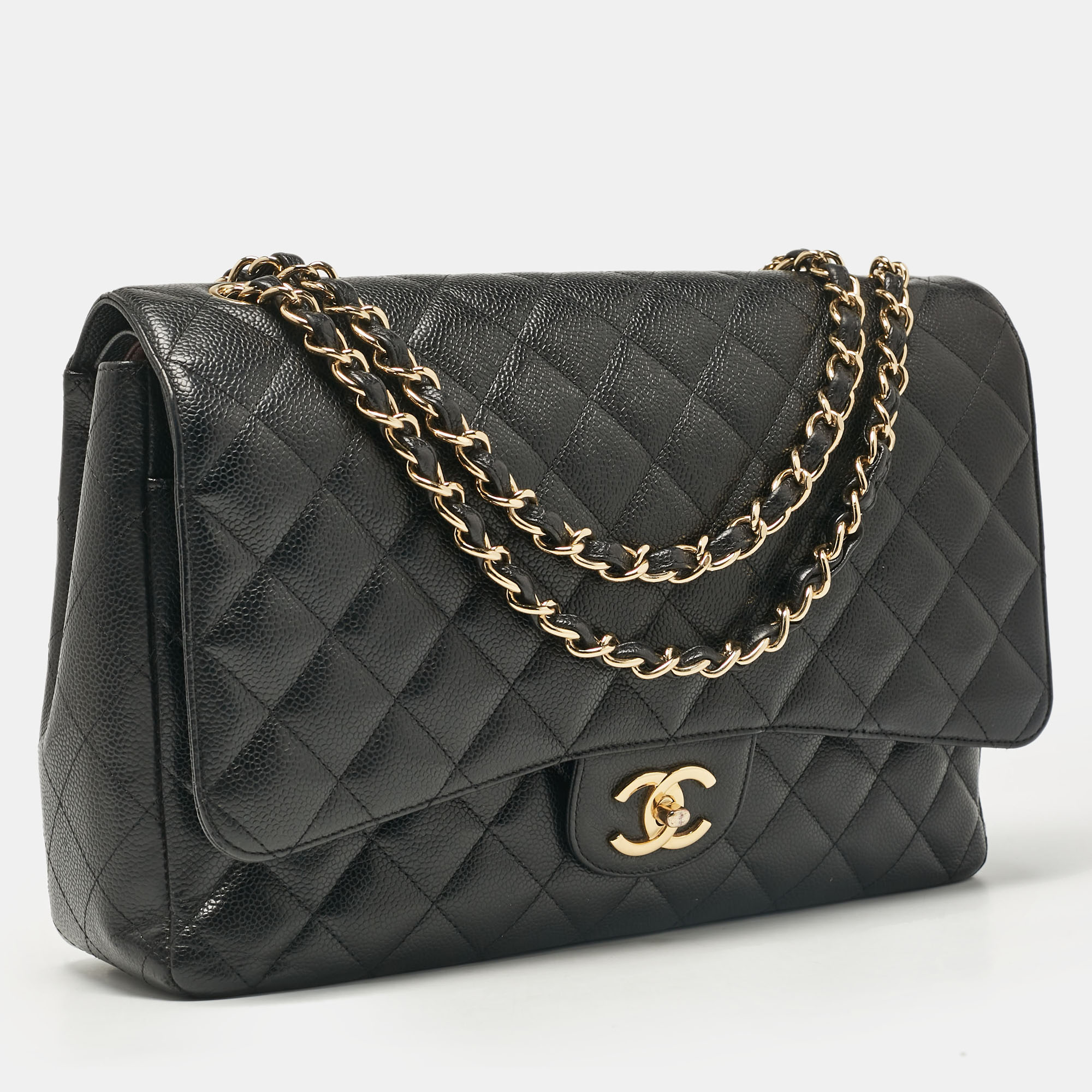 Chanel Black Caviar Quilted Leather Maxi Classic Double Flap Bag