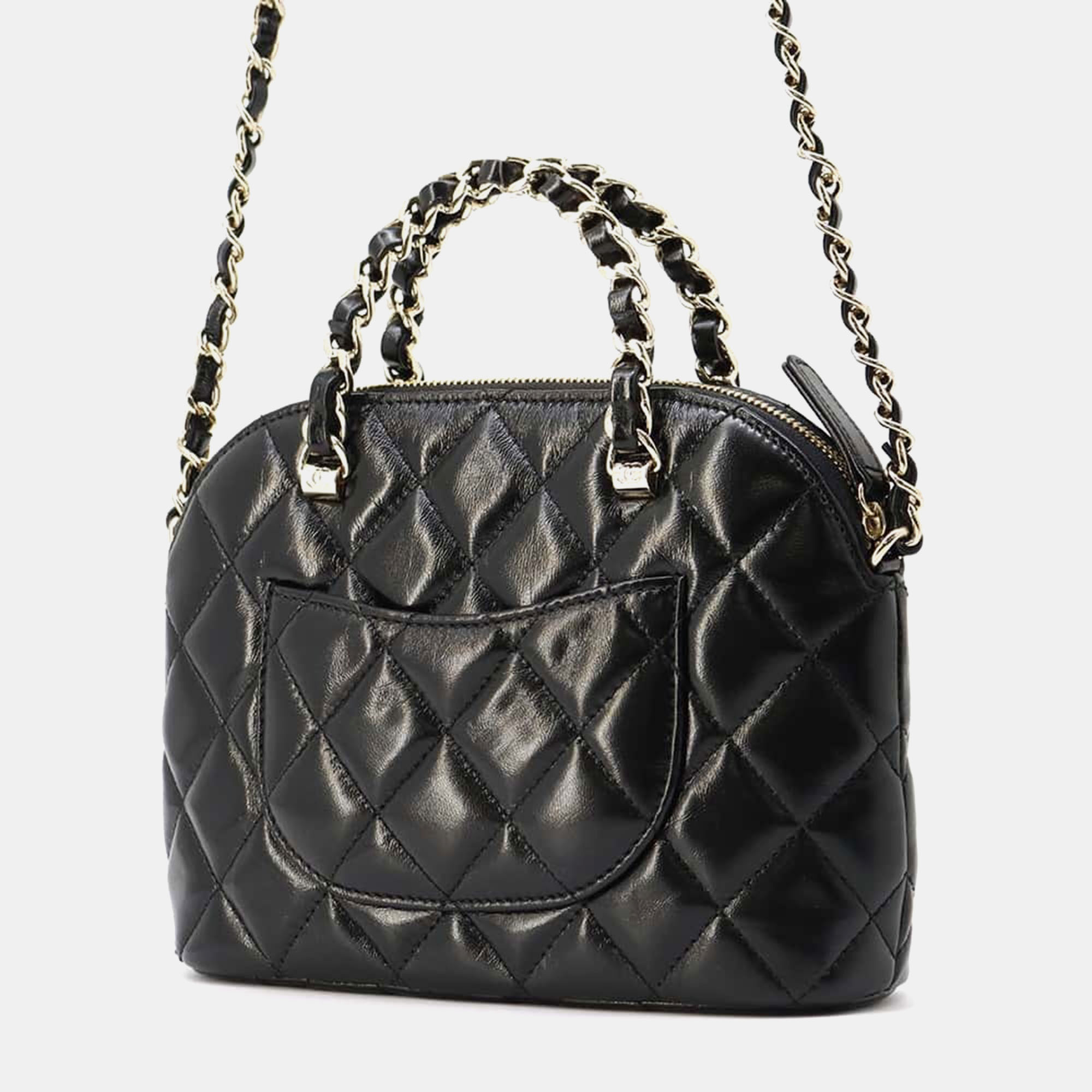 Chanel Black Shiny Lambskin Matelasse Small Shopping Bag