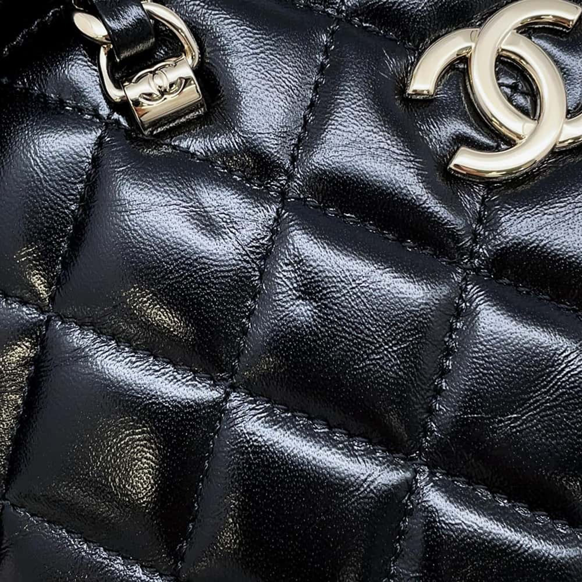 Chanel Black Shiny Lambskin Matelasse Small Shopping Bag