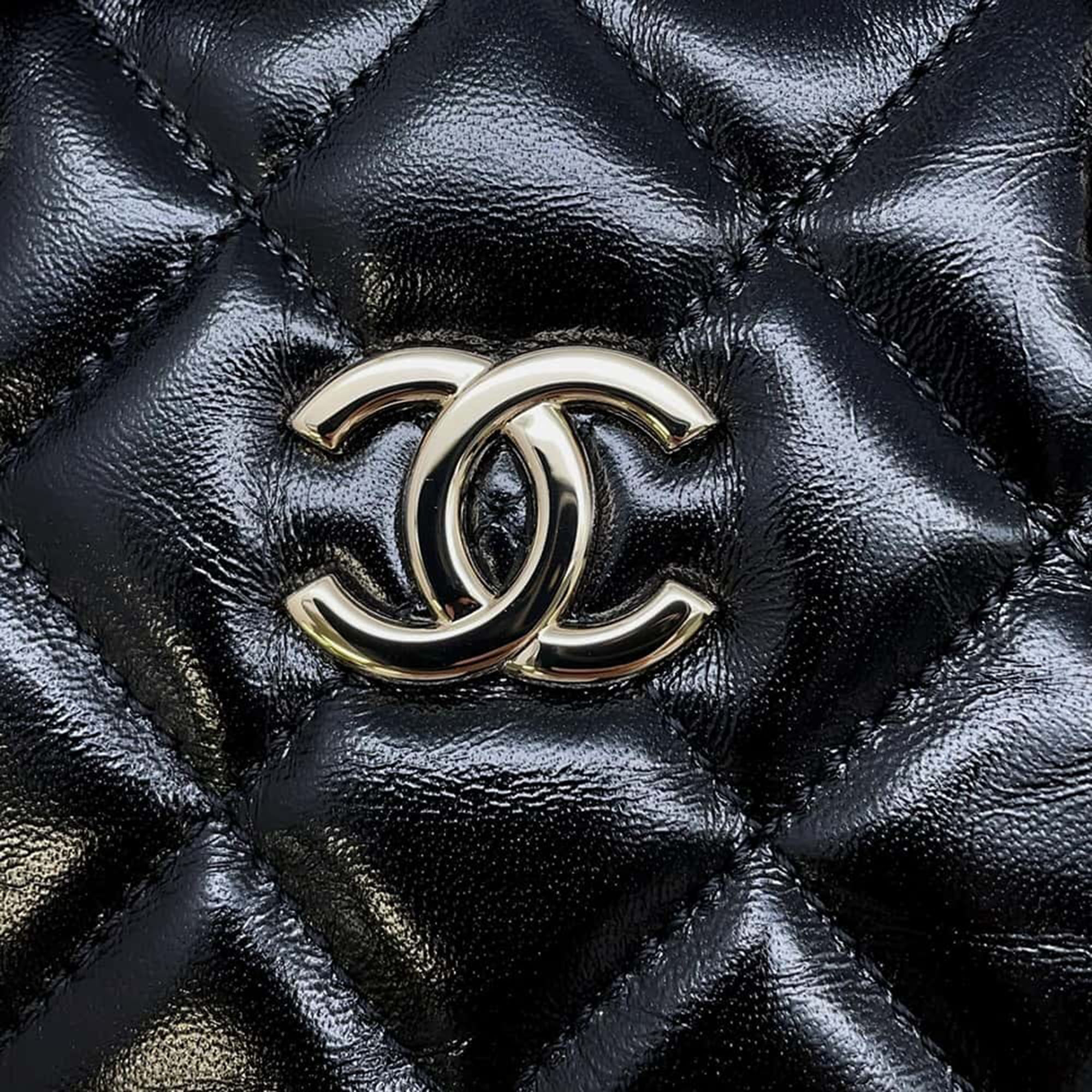 Chanel Black Shiny Lambskin Matelasse Small Shopping Bag