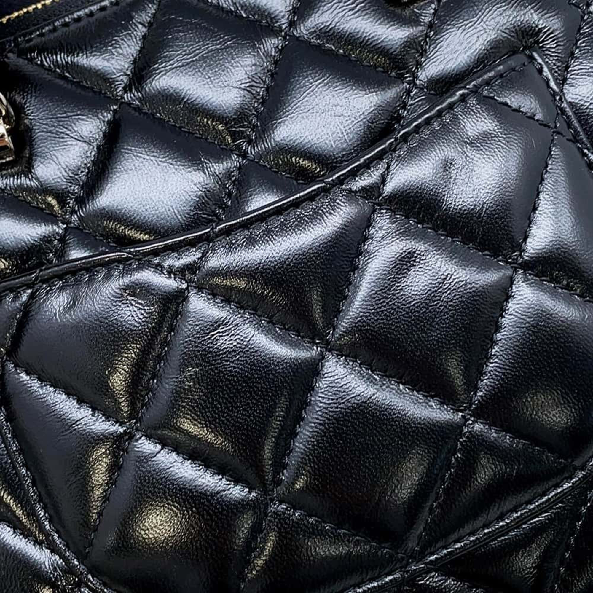 Chanel Black Shiny Lambskin Matelasse Small Shopping Bag