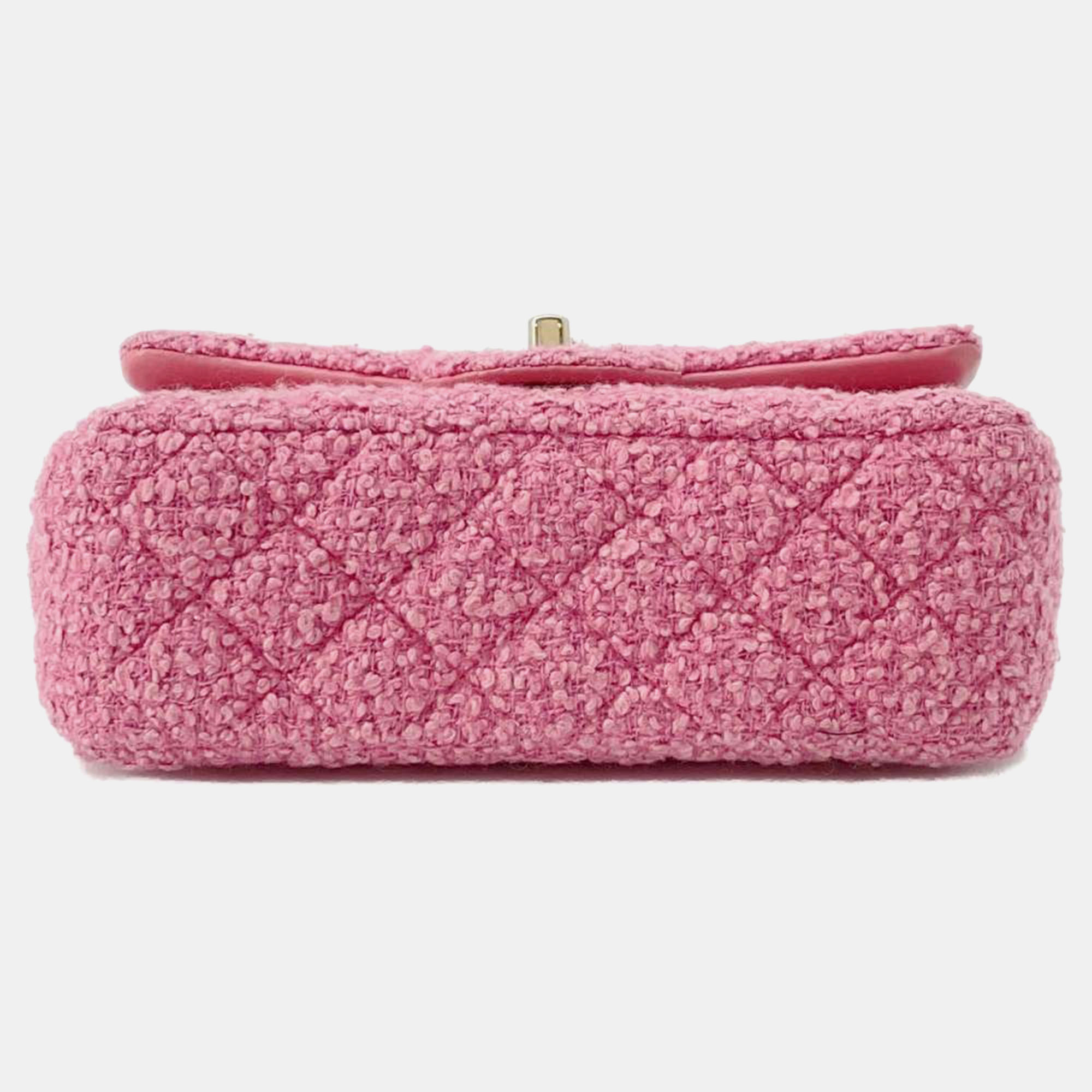 Chanel Pink Tweed Mini Matelasse Chain Shoulder Bag