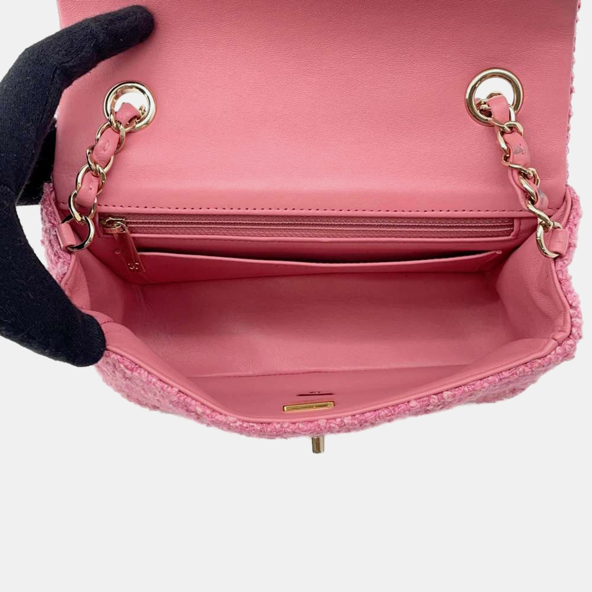 Chanel Pink Tweed Mini Matelasse Chain Shoulder Bag