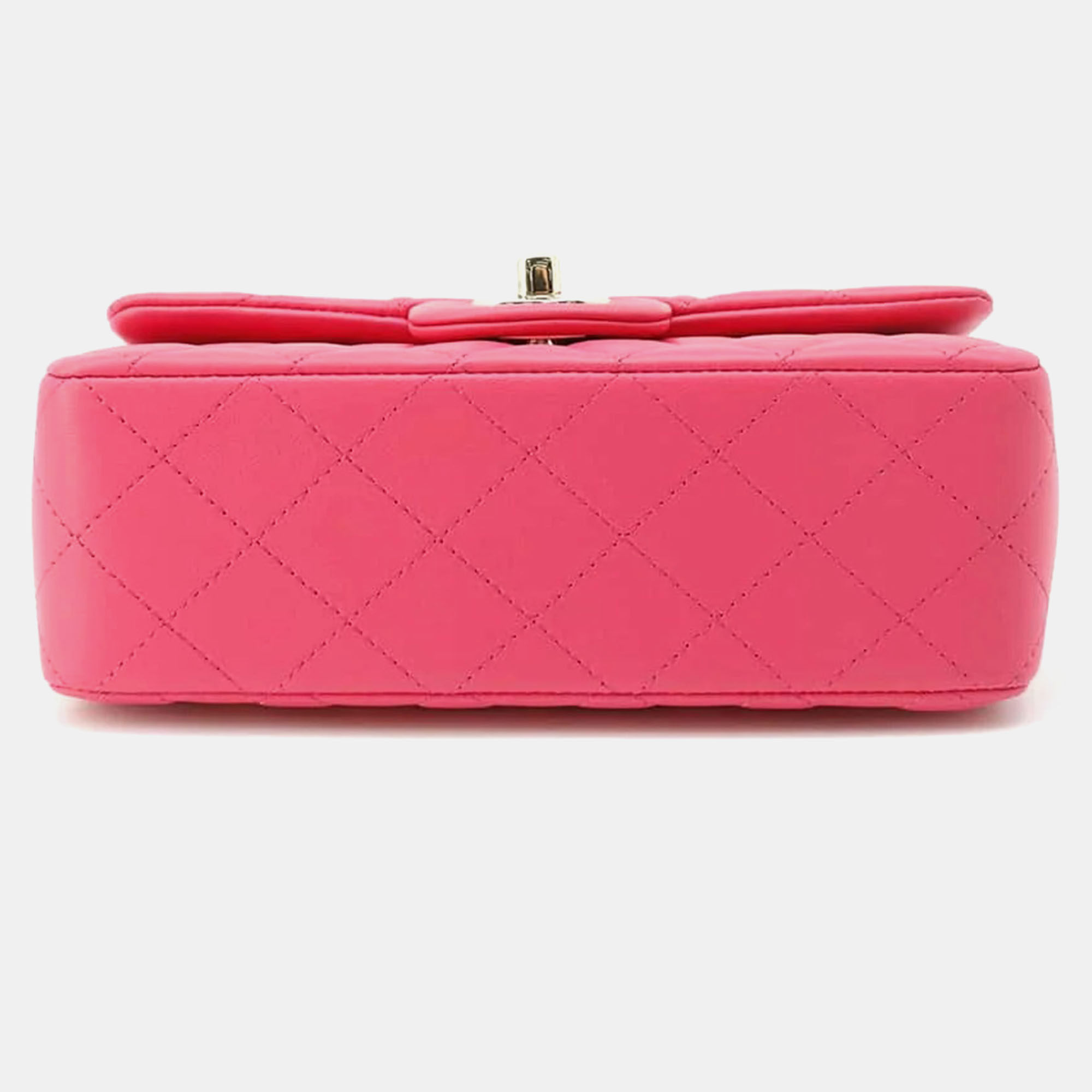 Chanel Pink Lambskin Top Handle Mini Flap Bag Size 20