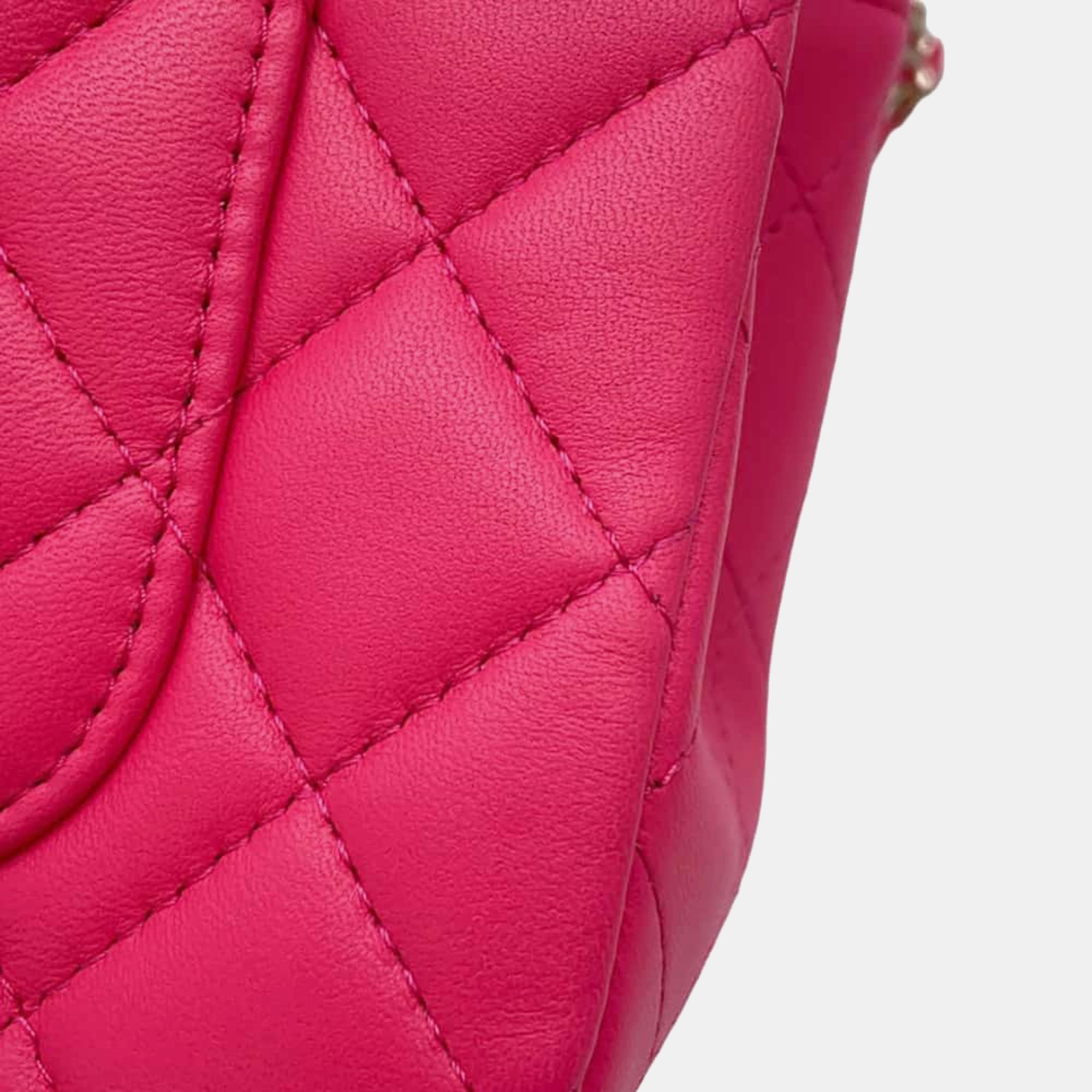 Chanel Pink Lambskin Top Handle Mini Flap Bag Size 20