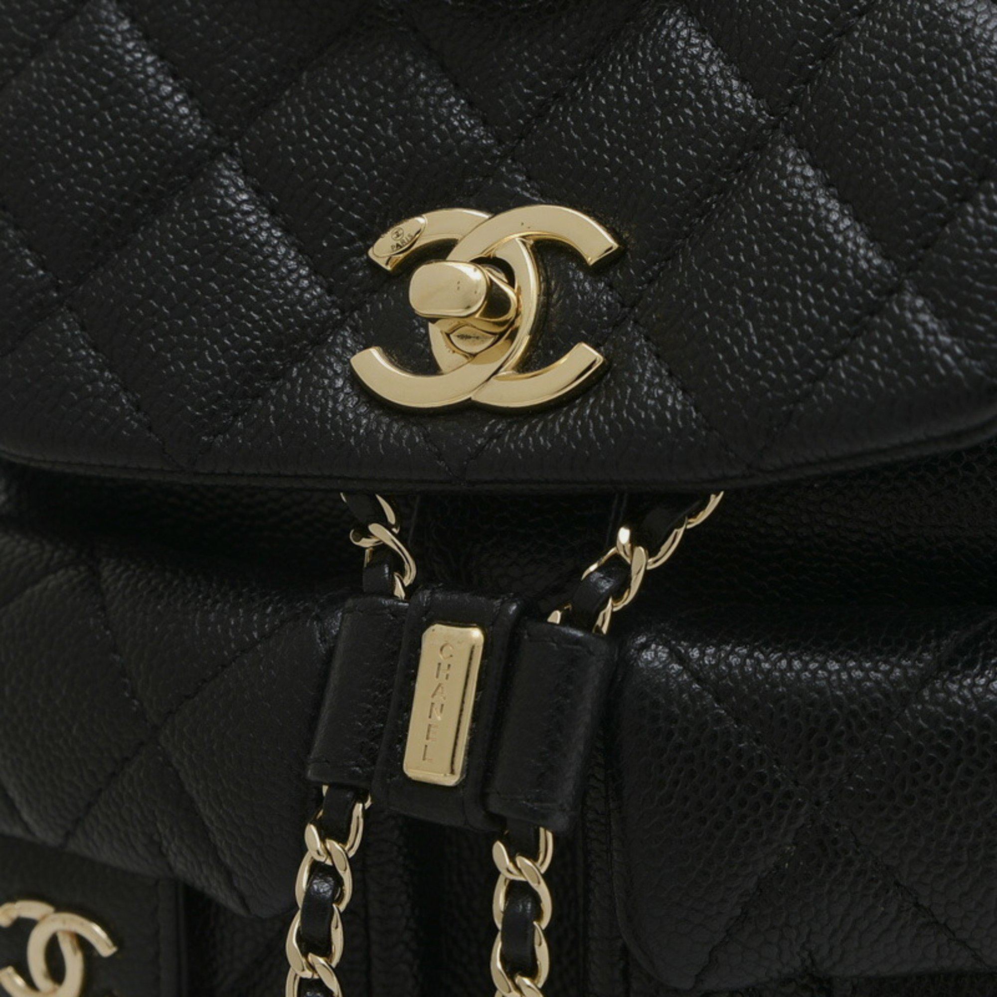 Chanel Black Caviar Skin Matelasse Chain Backpack