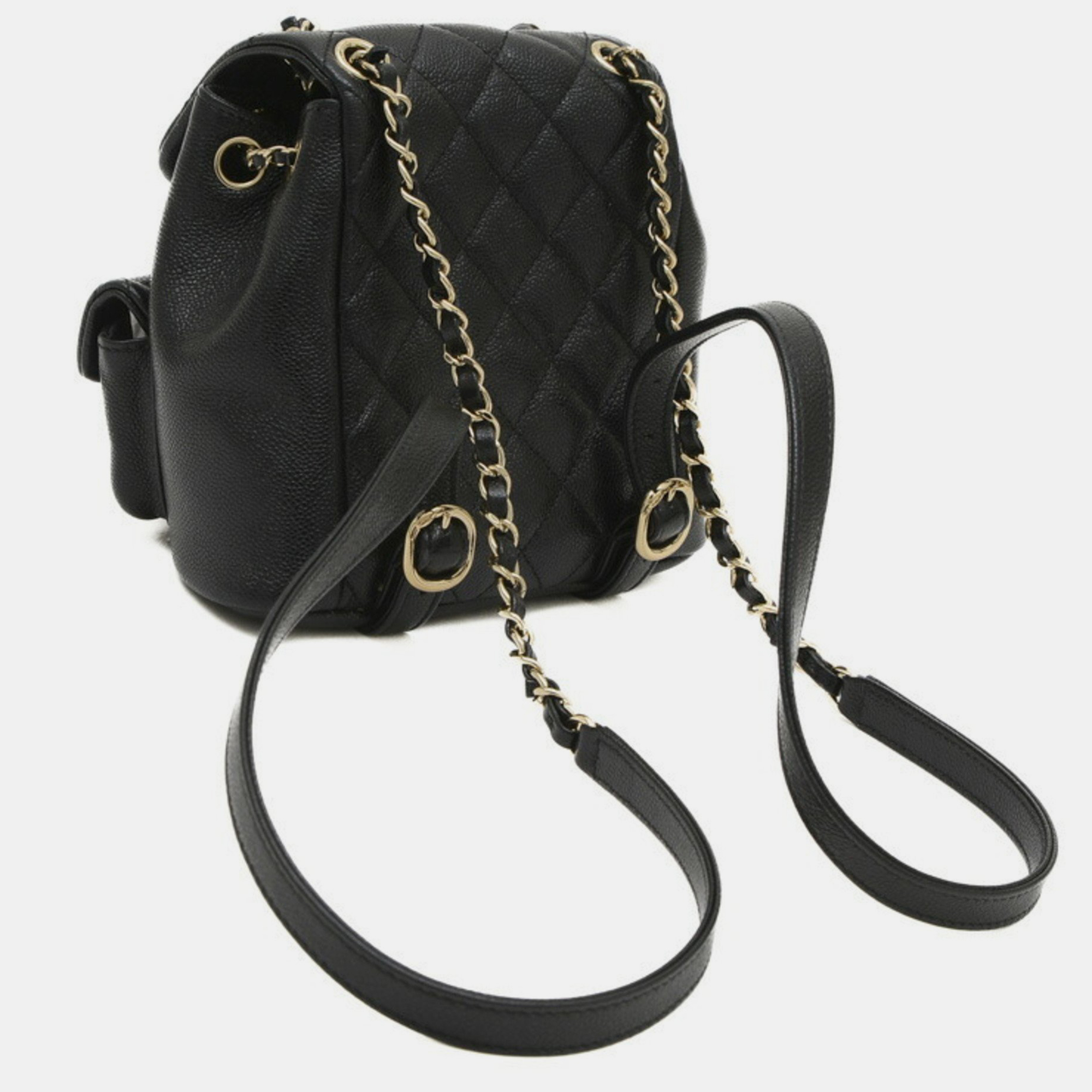 Chanel Black Caviar Skin Matelasse Chain Backpack