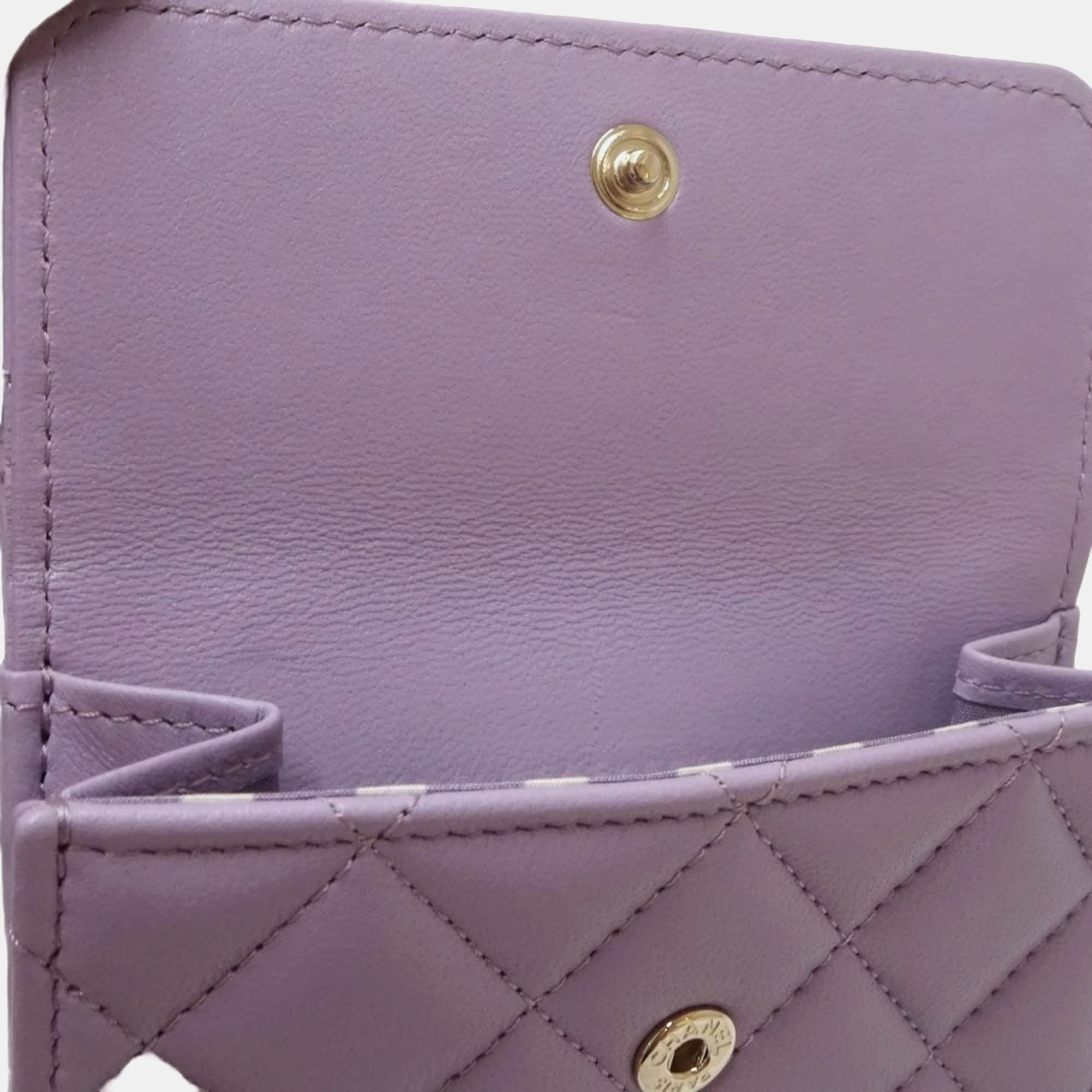 Chanel Light Purple Matelasse Small Flap CC Pearl Coco Mark Bi-fold Wallet