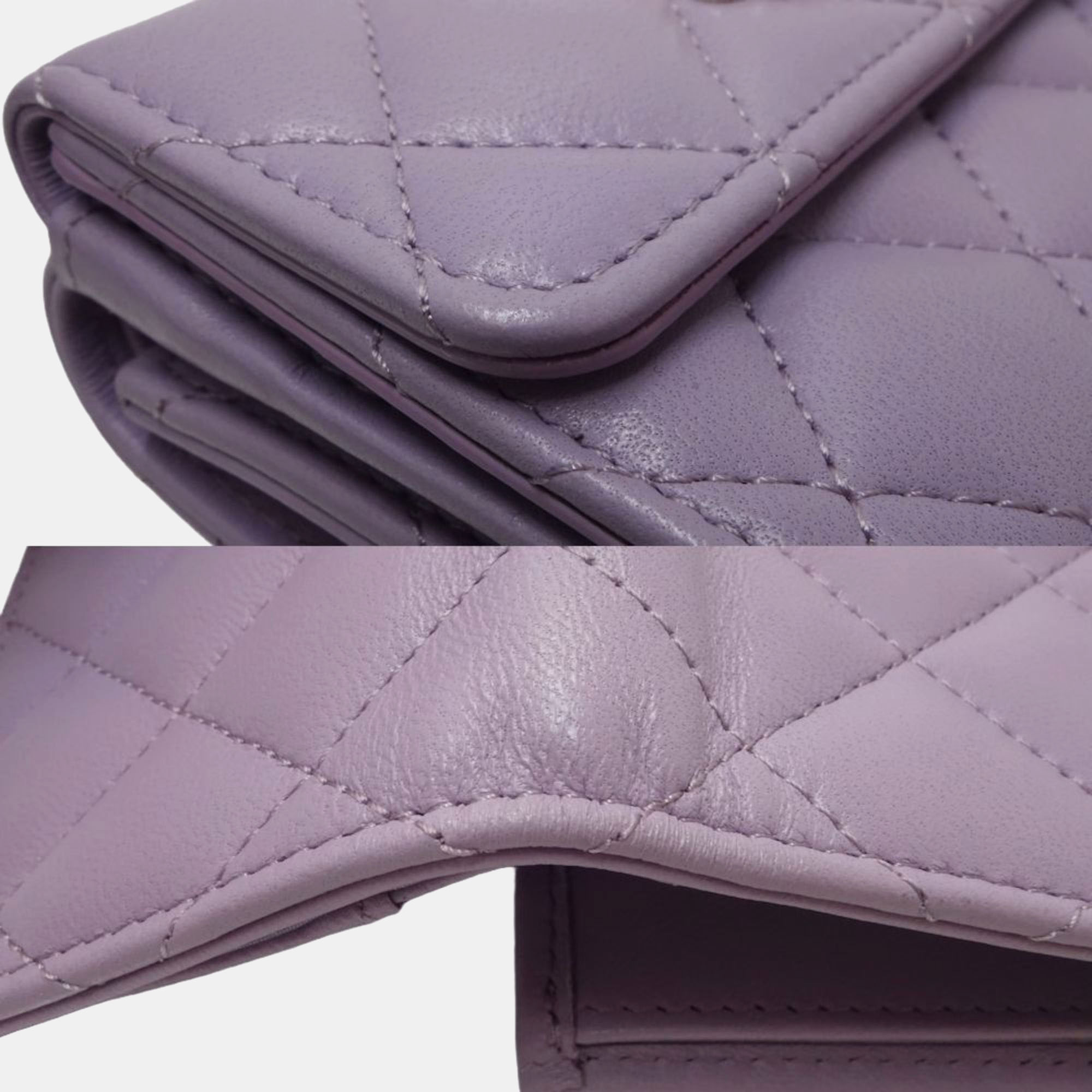 Chanel Light Purple Matelasse Small Flap CC Pearl Coco Mark Bi-fold Wallet