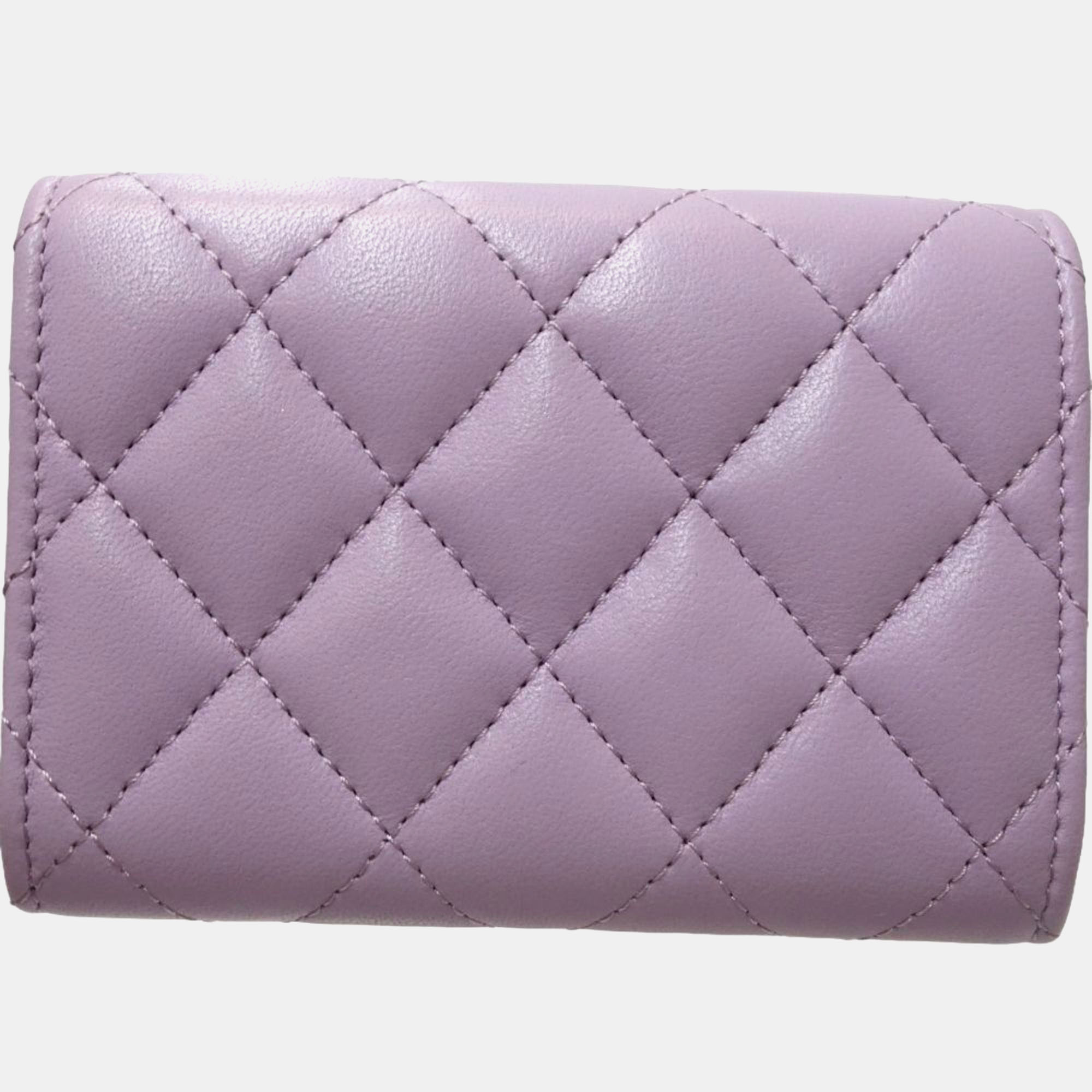 Chanel Light Purple Matelasse Small Flap CC Pearl Coco Mark Bi-fold Wallet