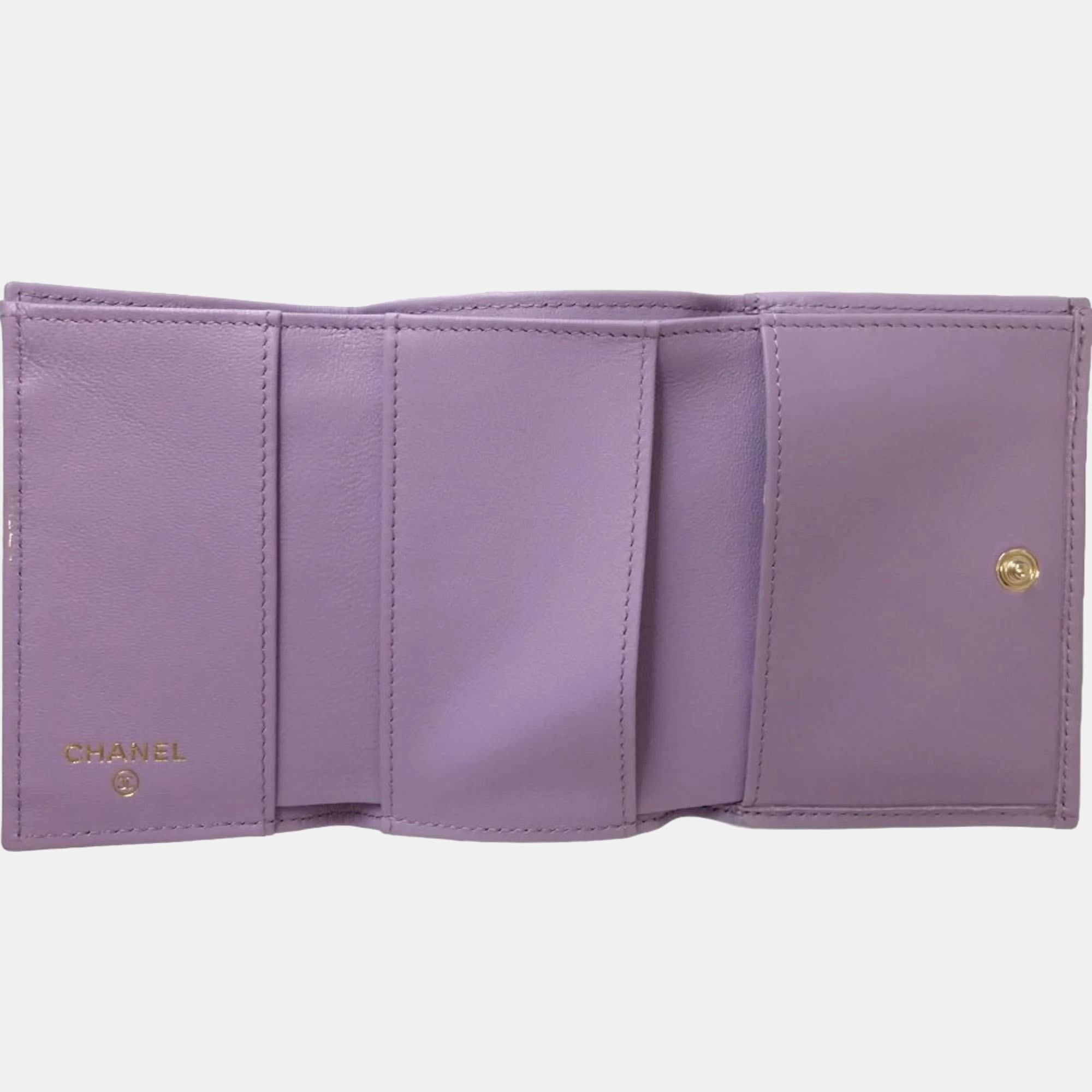 Chanel Light Purple Matelasse Small Flap CC Pearl Coco Mark Bi-fold Wallet