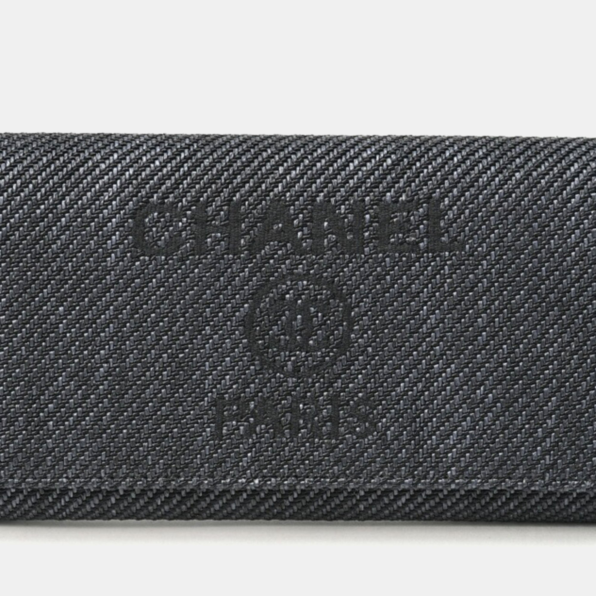 Chanel Black Canvas/Leather Deauville Long Flap Wallet