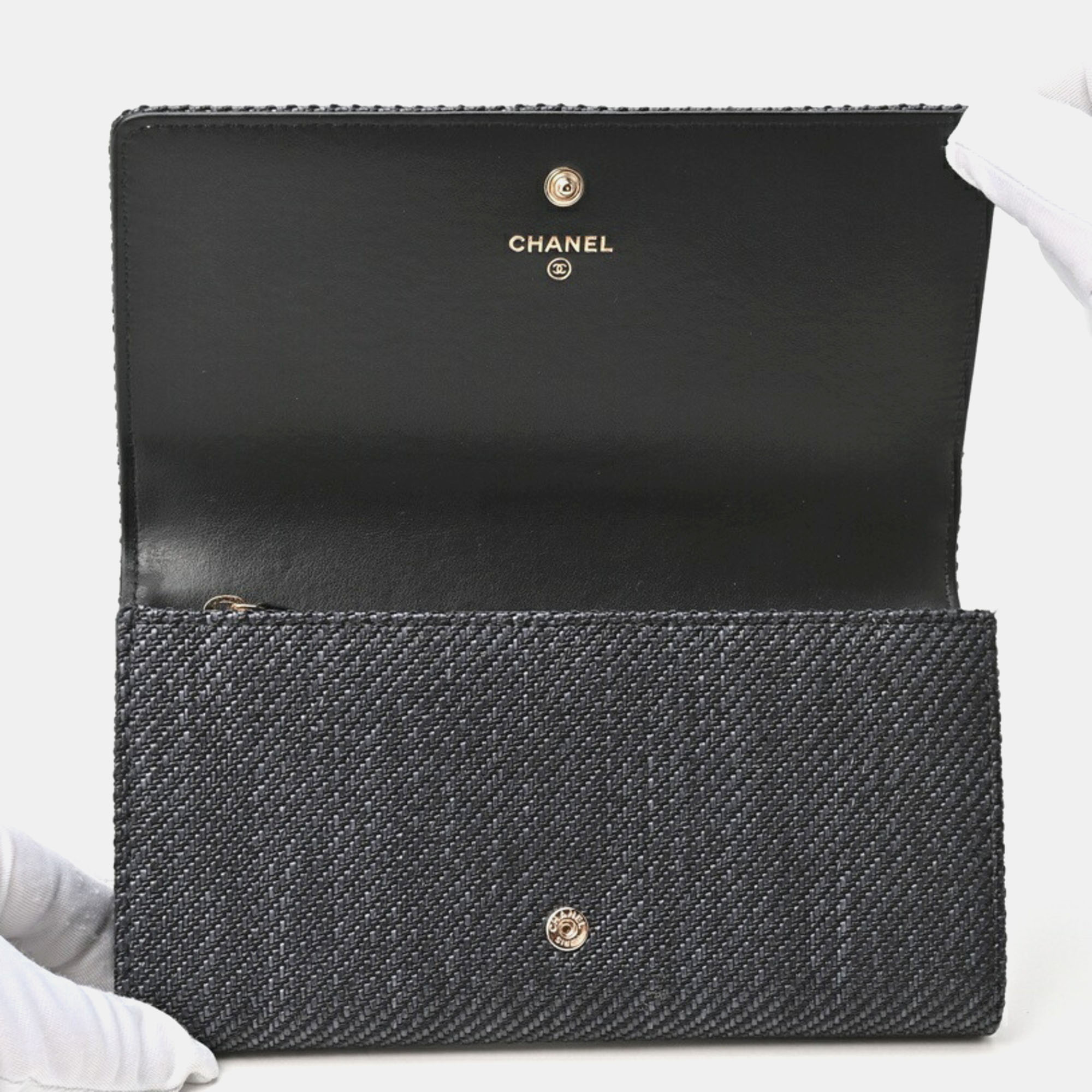 Chanel Black Canvas/Leather Deauville Long Flap Wallet