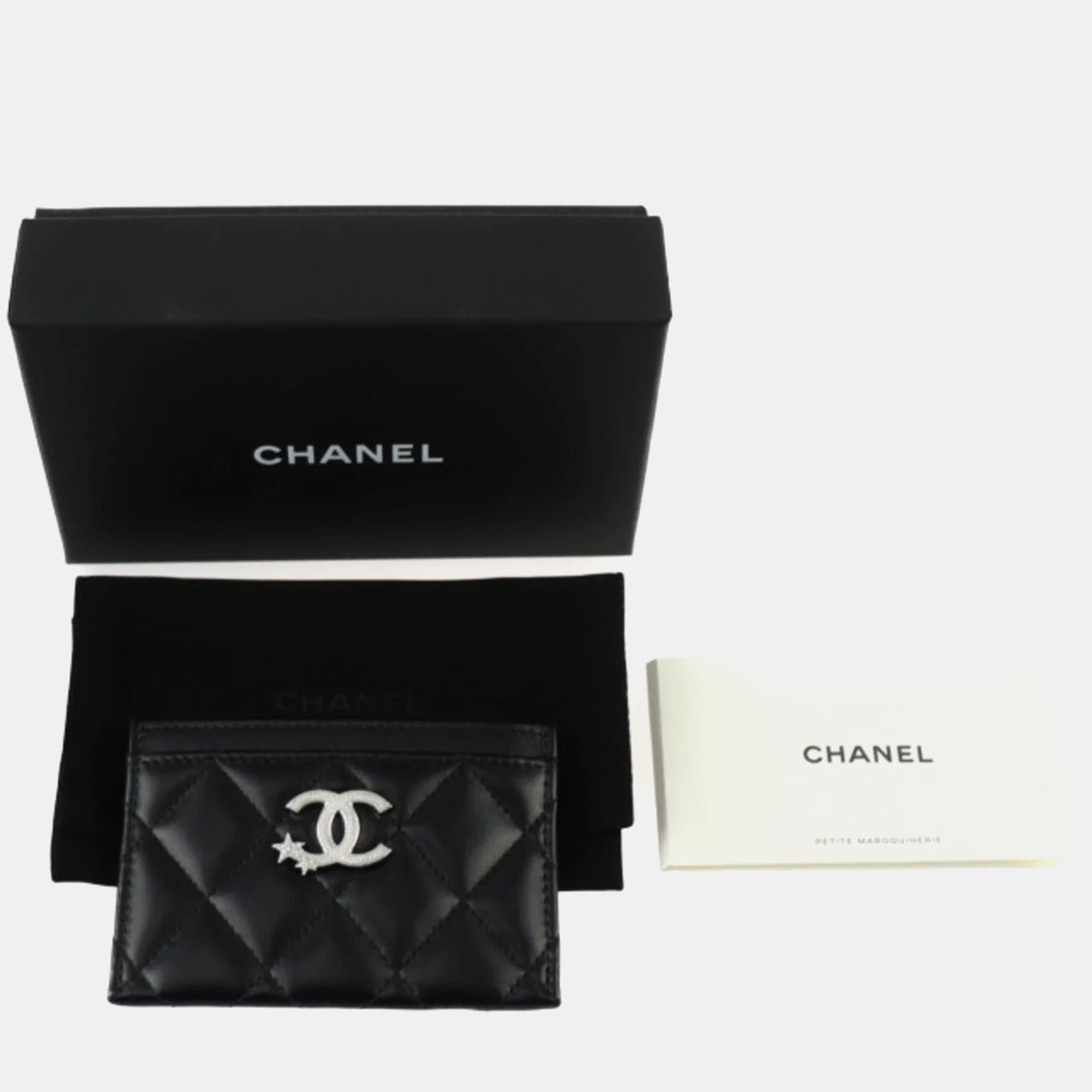 Chanel Black Lambskin Matelasse Star Coco Mark Cruise Card Case