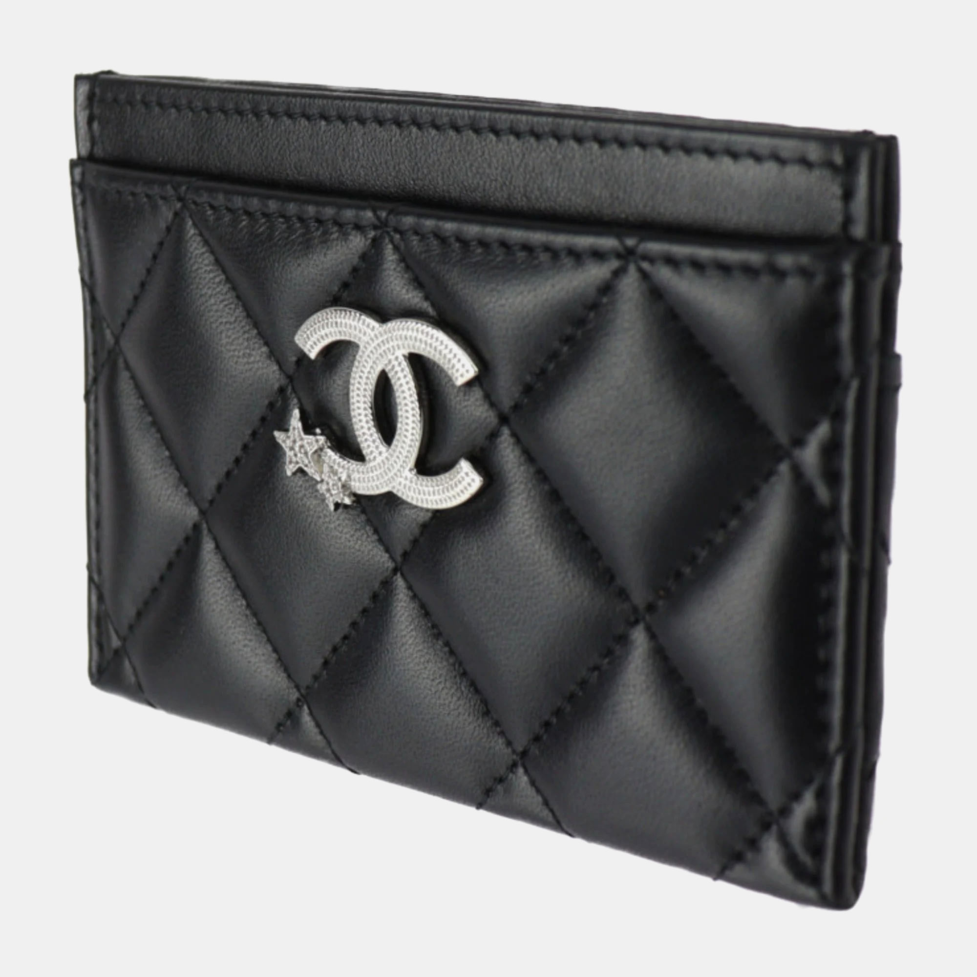 Chanel Black Lambskin Matelasse Star Coco Mark Cruise Card Case