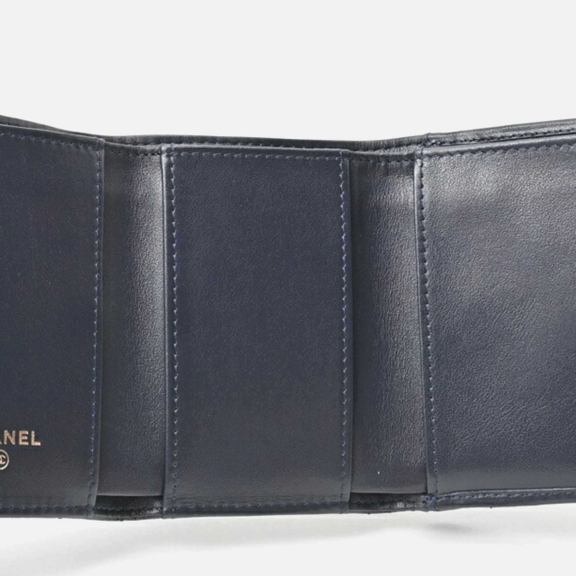 Chanel Navy Lambskin Matelasse 2.55 Small Flap Tri-fold  Wallet