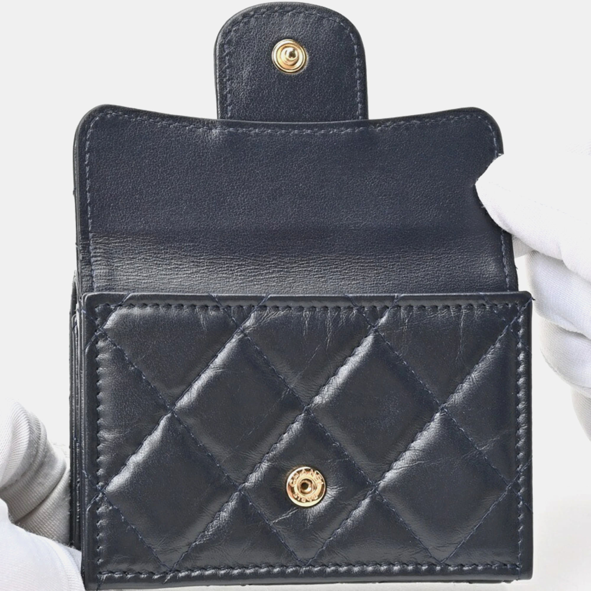 Chanel Navy Lambskin Matelasse 2.55 Small Flap Tri-fold  Wallet