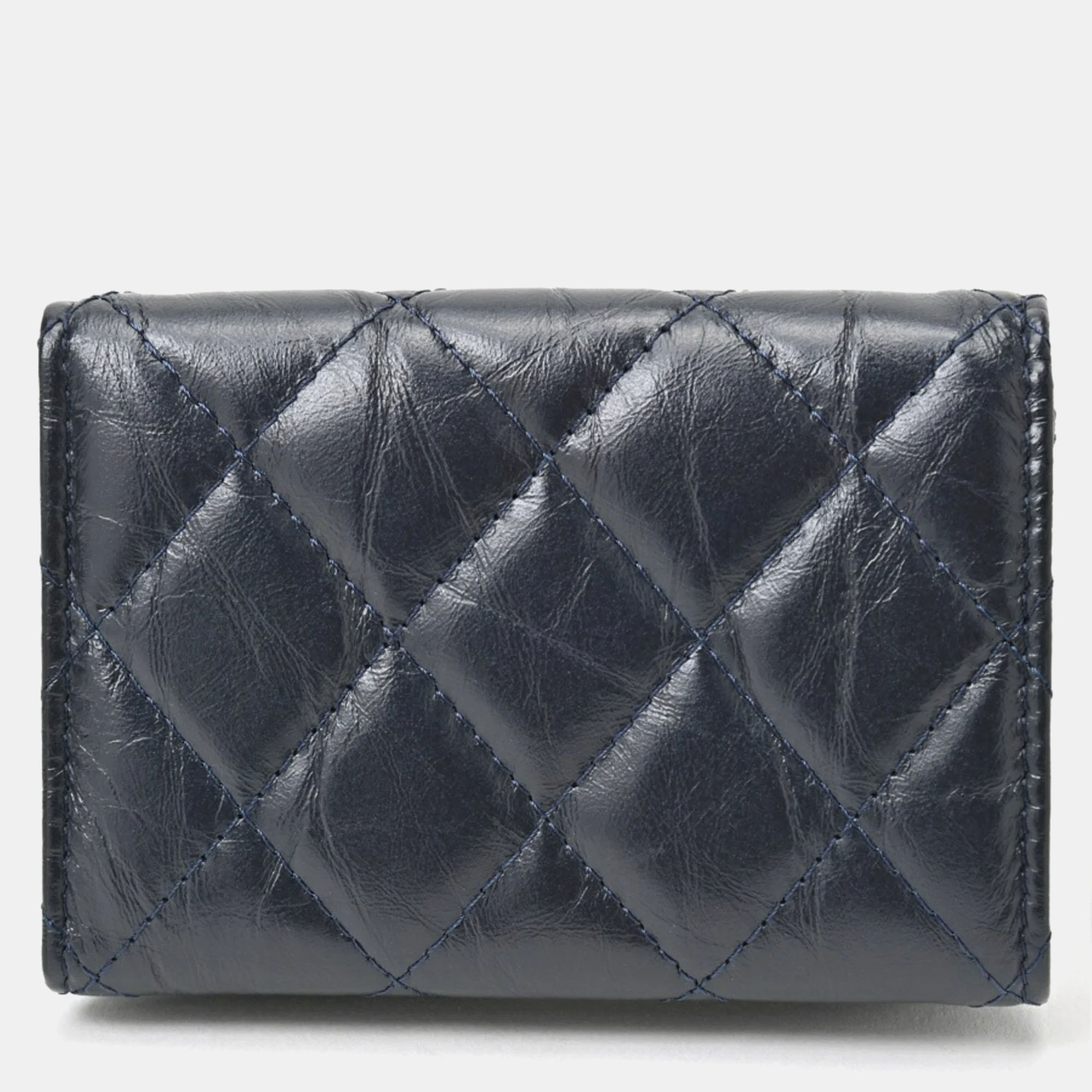 Chanel Navy Lambskin Matelasse 2.55 Small Flap Tri-fold  Wallet