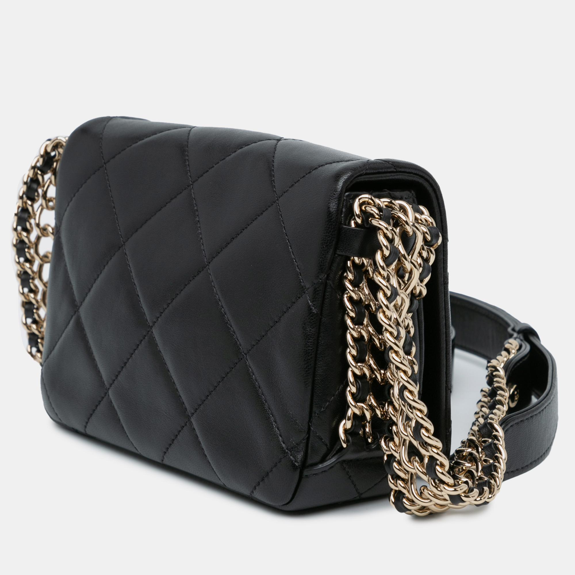 Chanel Black Lambskin Leather Mini Quilted Multi Chain Flap Bag