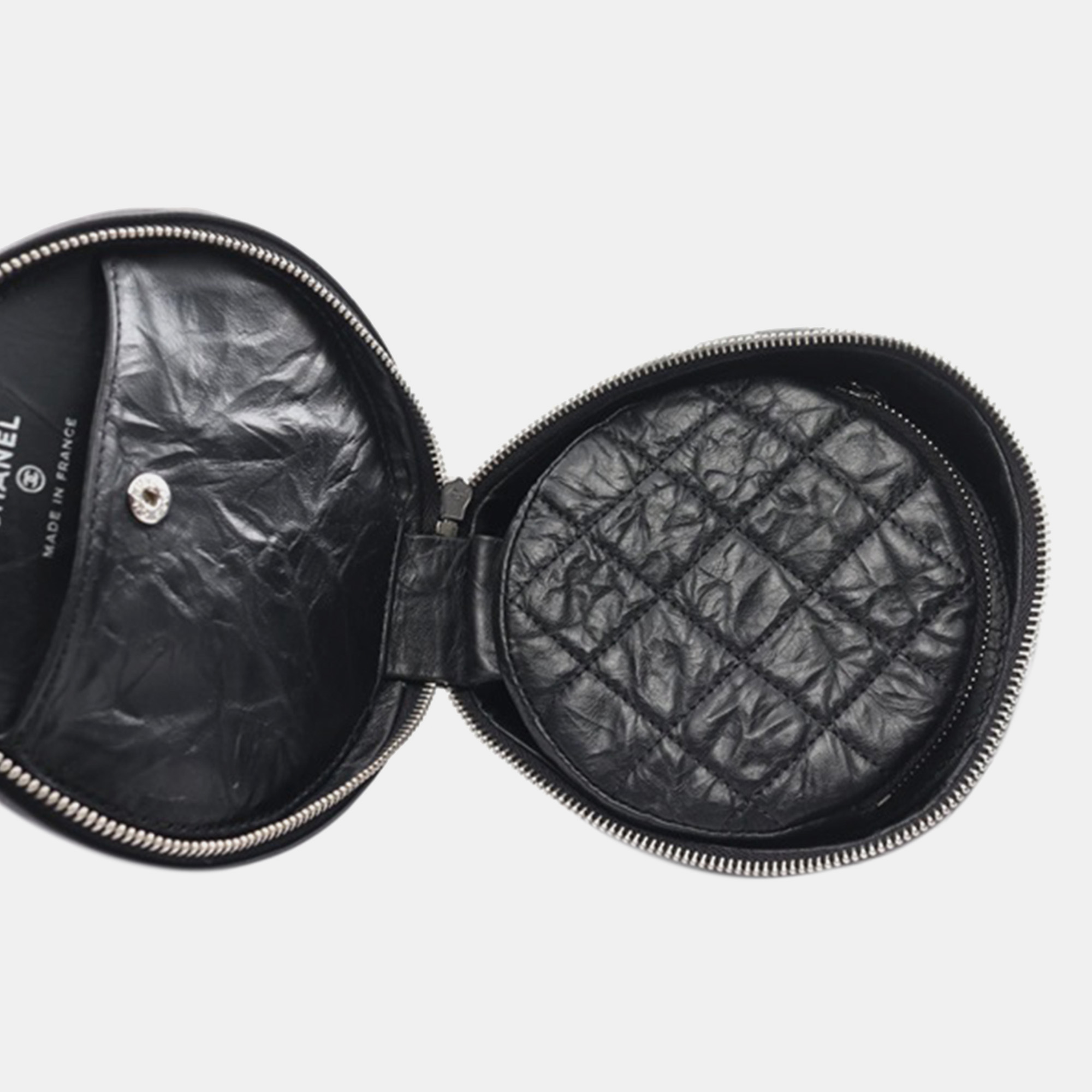 Chanel Black Quilted Aged Calfskin Round Clutch Bag