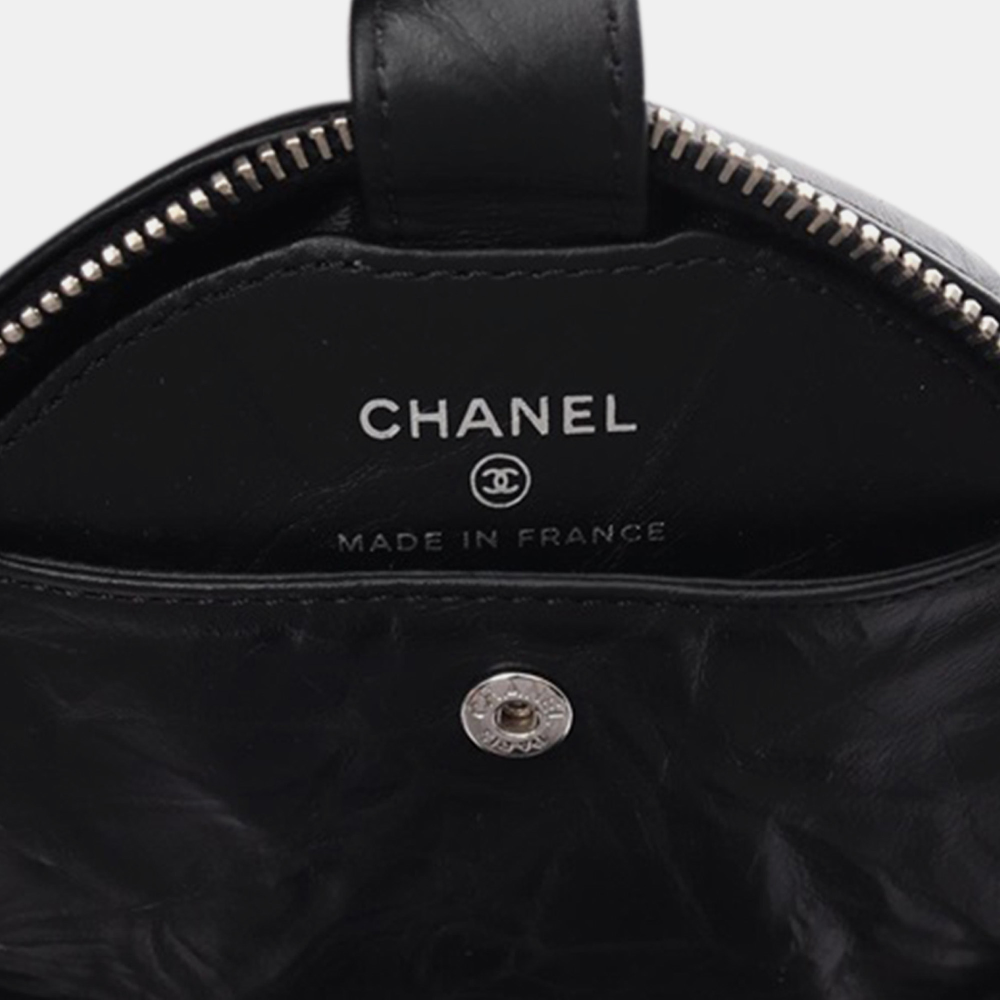 Chanel Black Quilted Aged Calfskin Round Clutch Bag