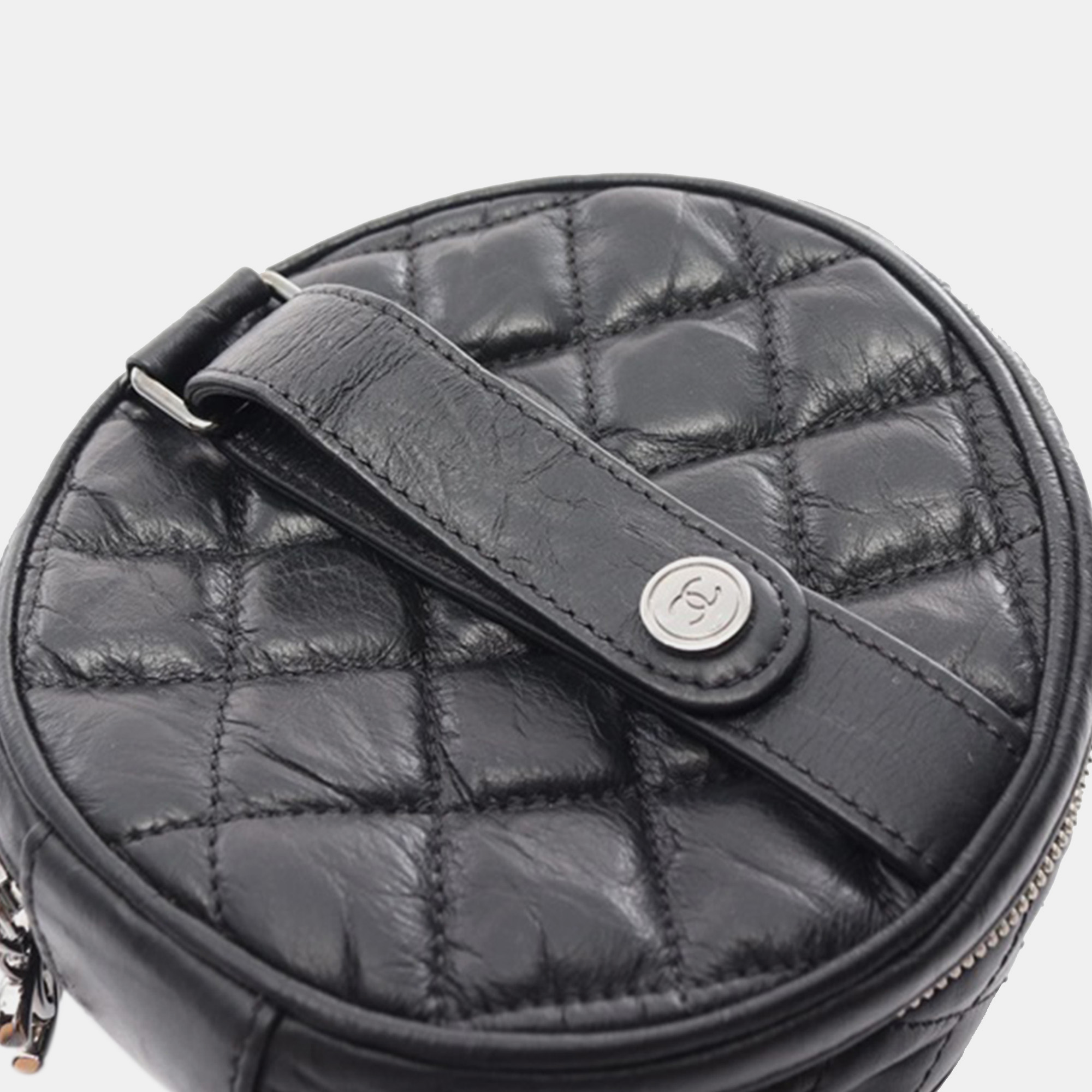 Chanel Black Quilted Aged Calfskin Round Clutch Bag