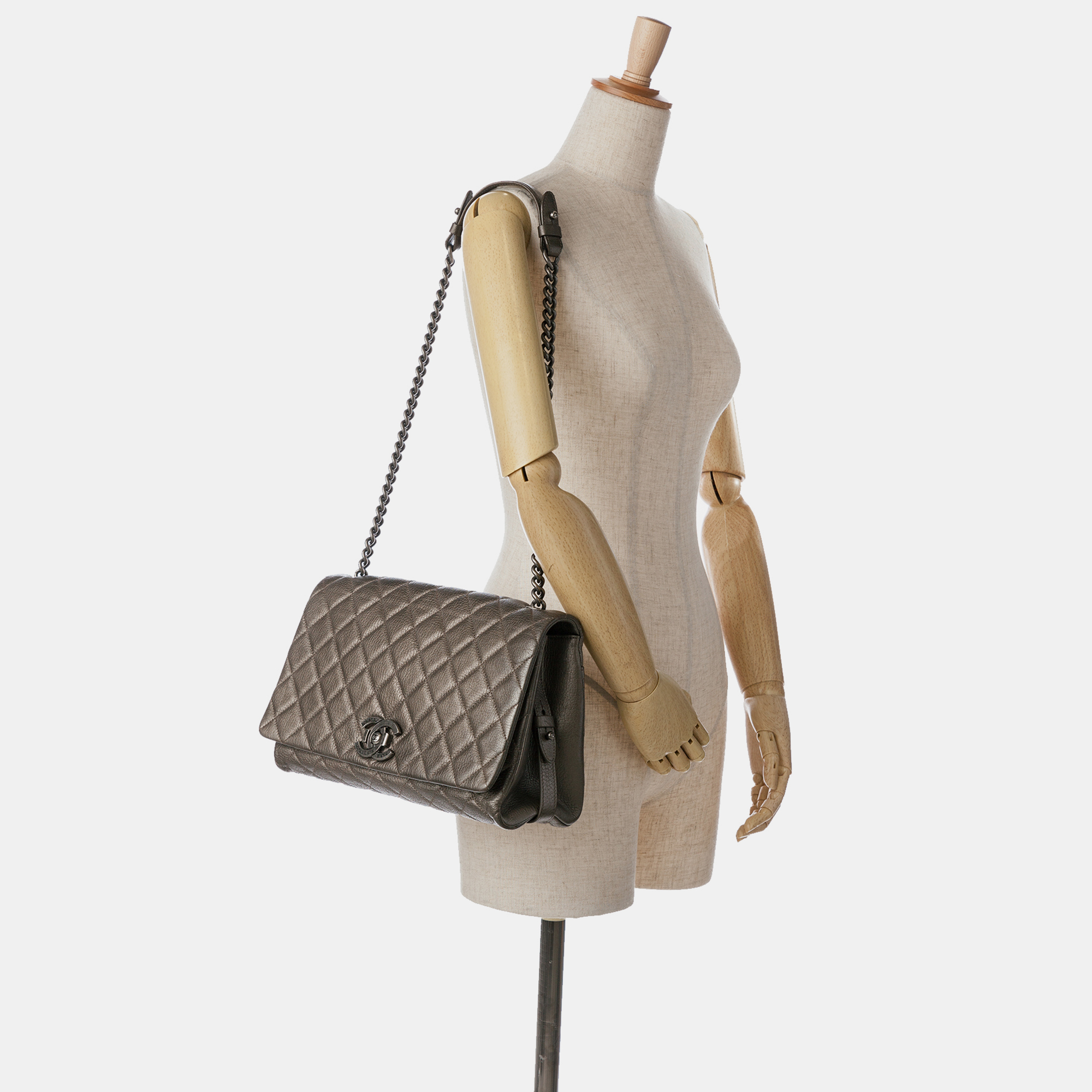 Chanel Grey Large Quilted Goatskin City Rock Flap Bag