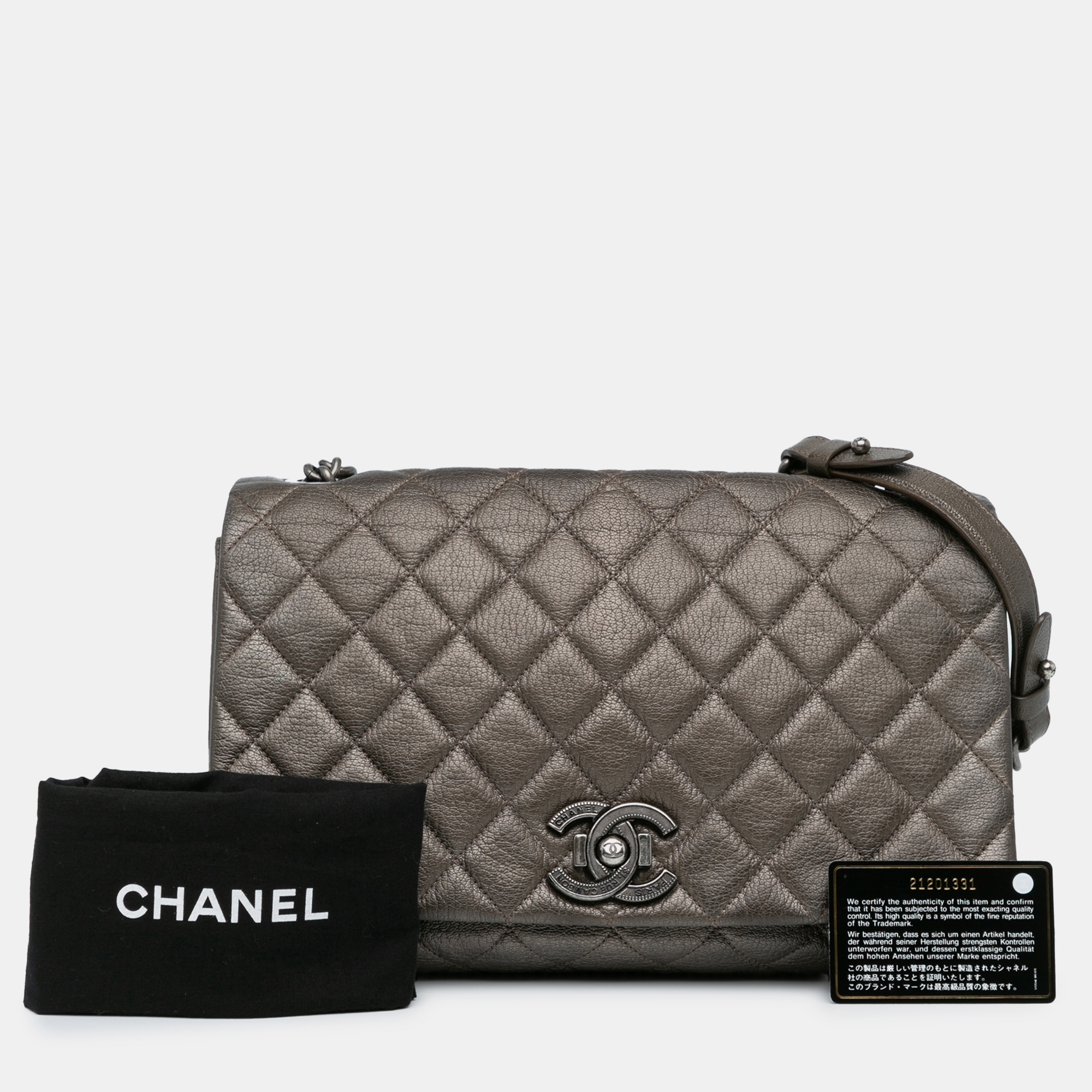 Chanel Grey Large Quilted Goatskin City Rock Flap Bag