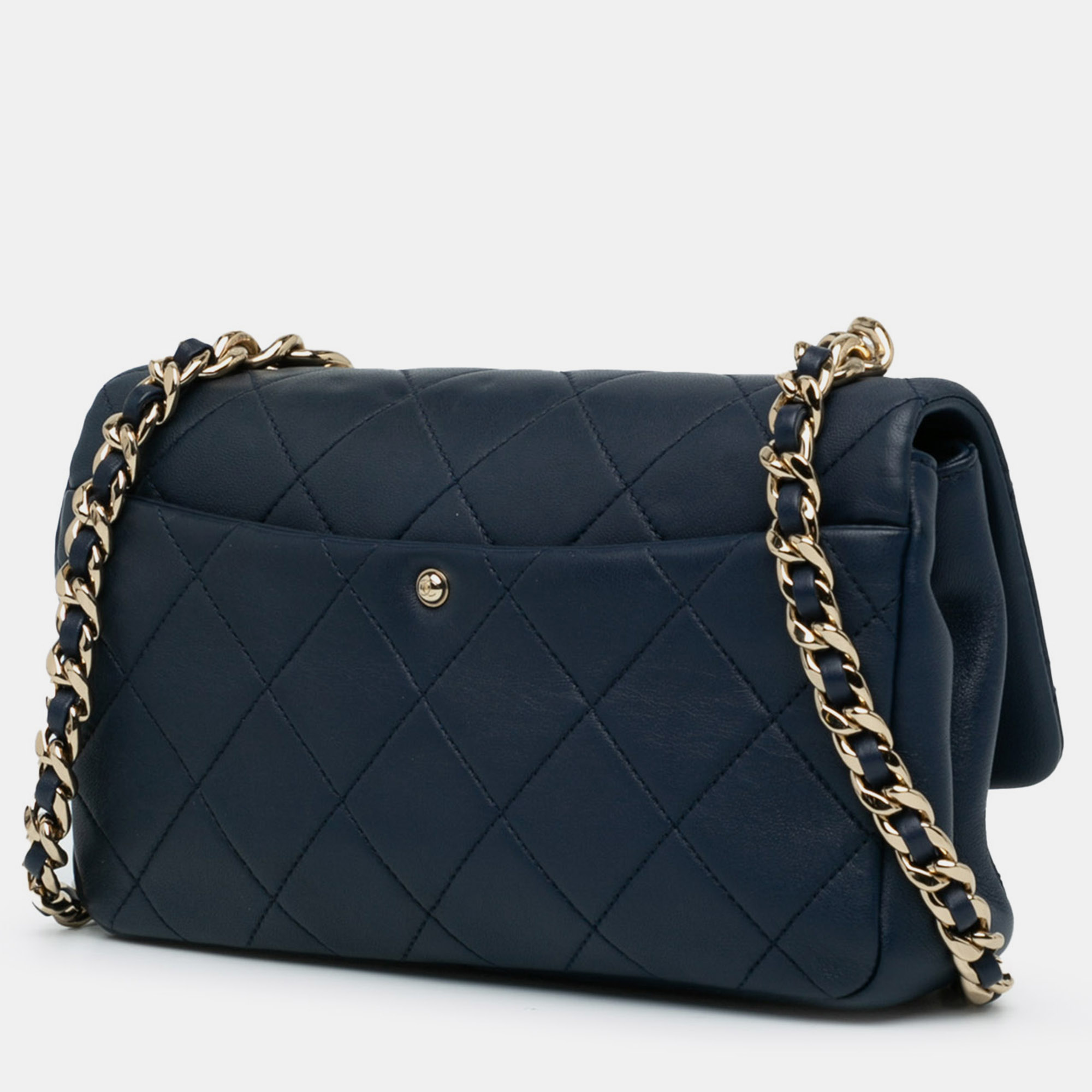 Chanel Navy Blue Small Lambskin Elegant Chain Single Flap Bag