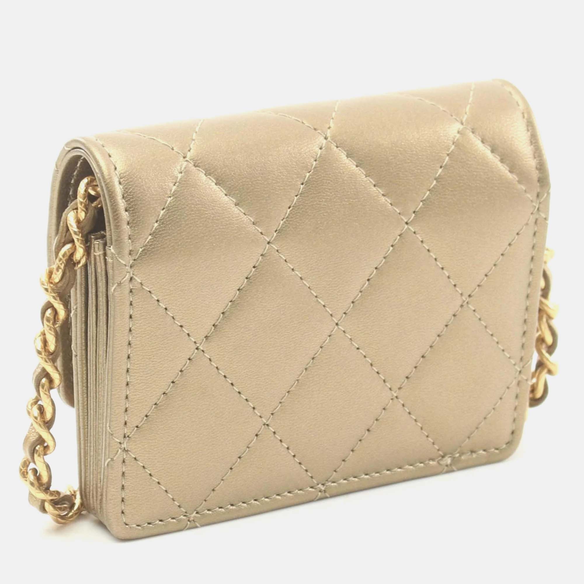 Chanel Gold Leather Matelasse Shoulder Bag