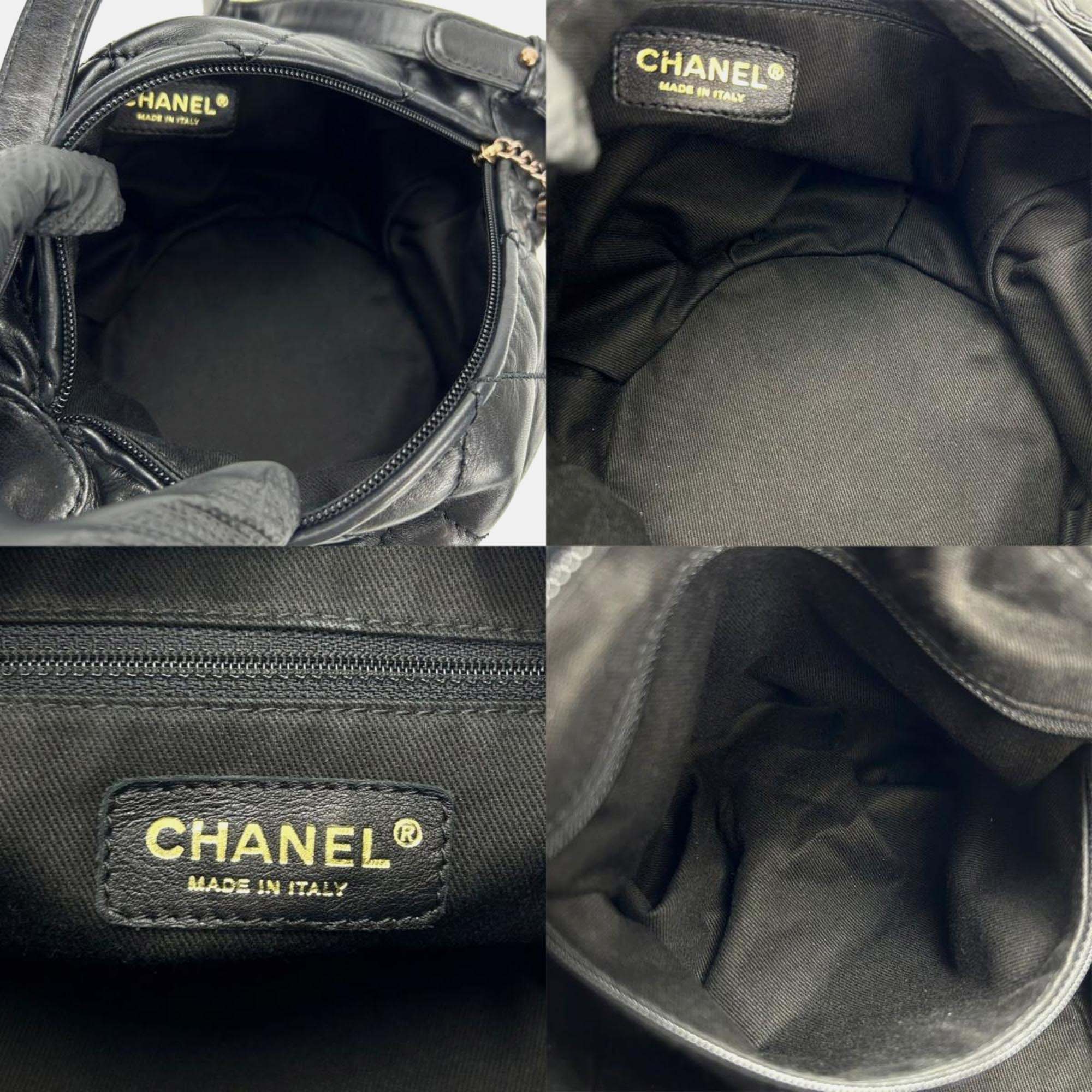 Chanel Black Leather Coco Mark Wild Stitch Shoulder Bag