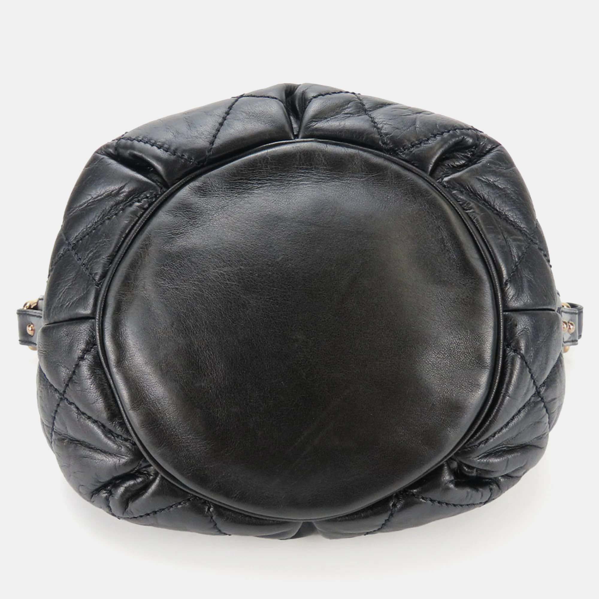 Chanel Black Leather Coco Mark Wild Stitch Shoulder Bag