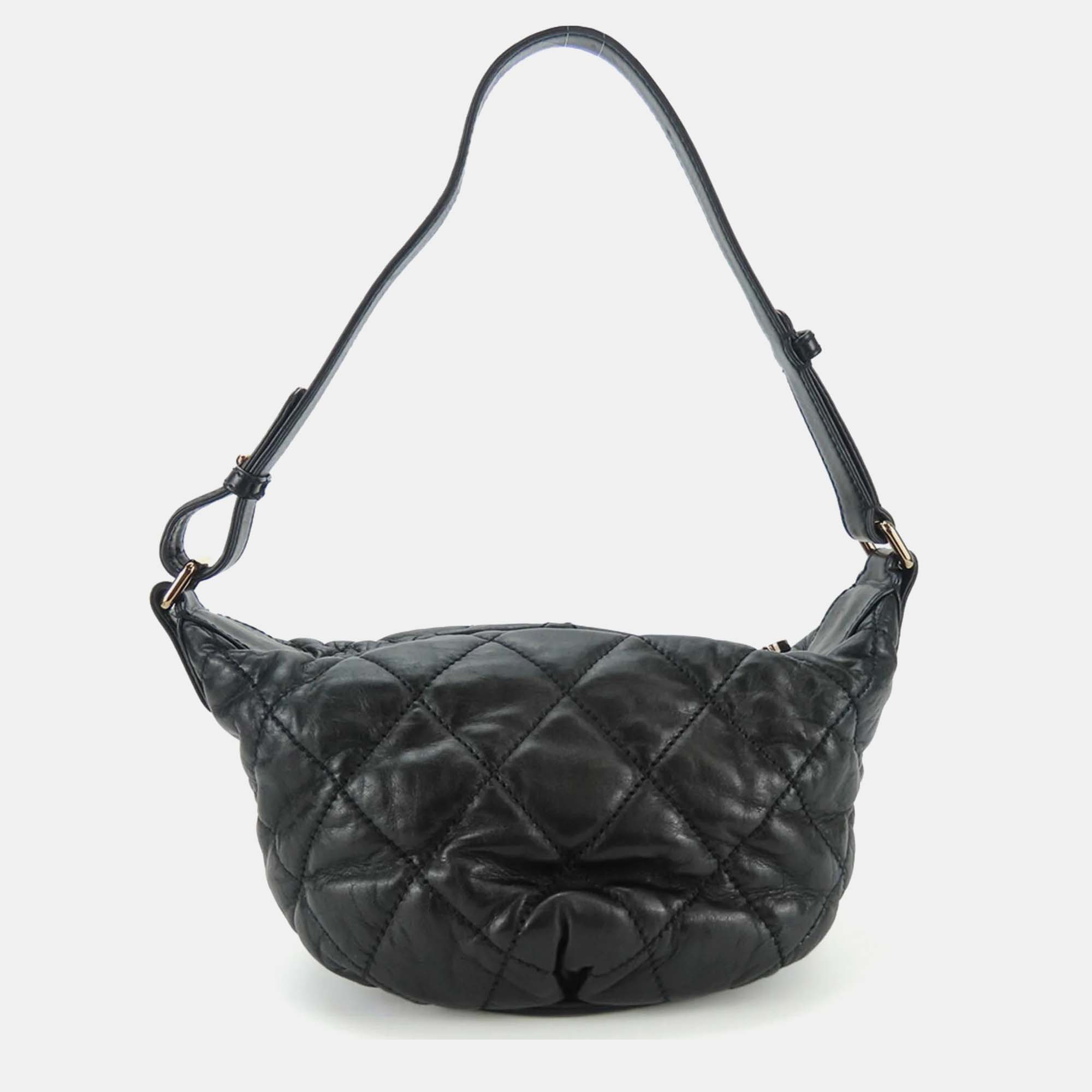 Chanel Black Leather Coco Mark Wild Stitch Shoulder Bag