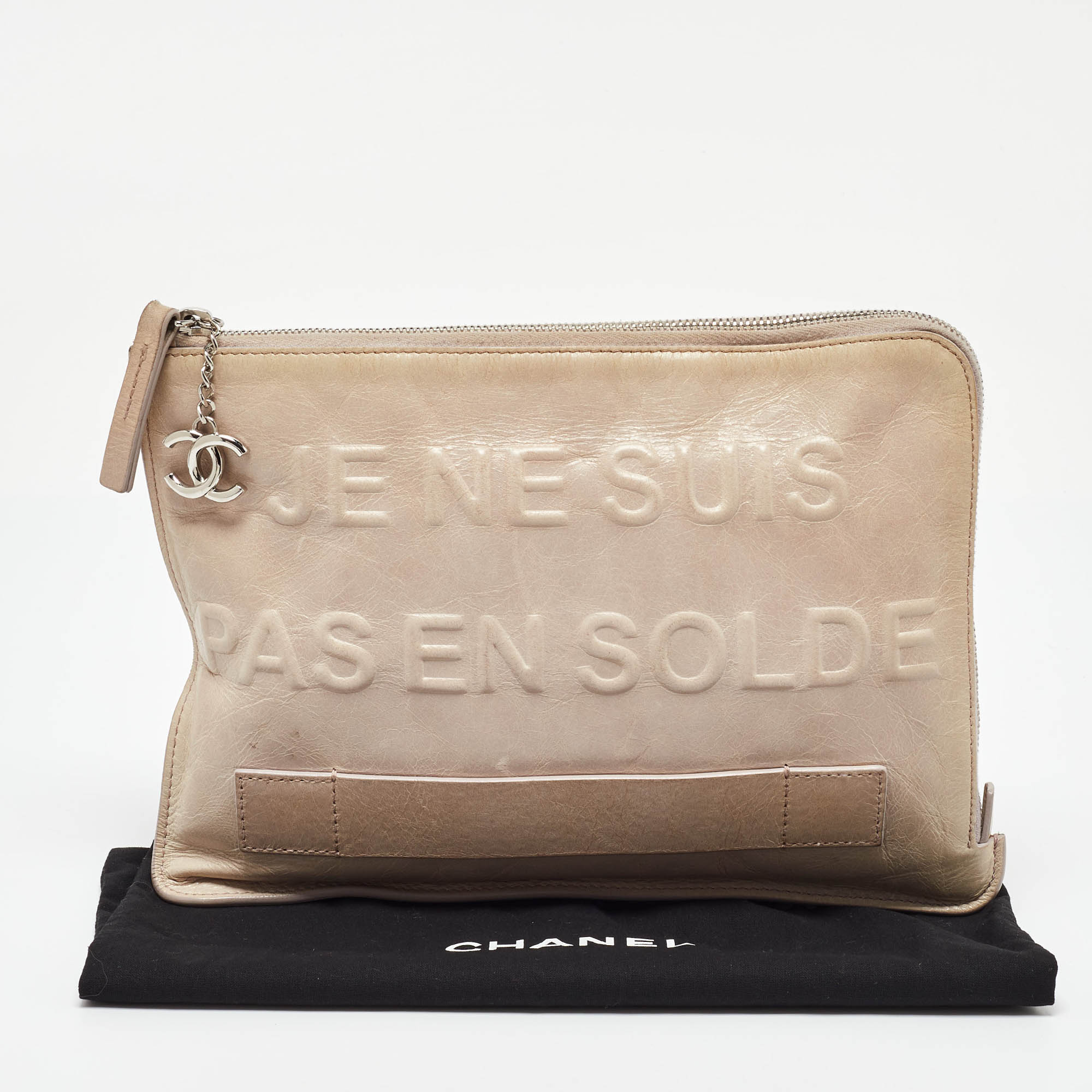 Chanel Off White Leather Je Ne Suis Pas En Solde Pouch