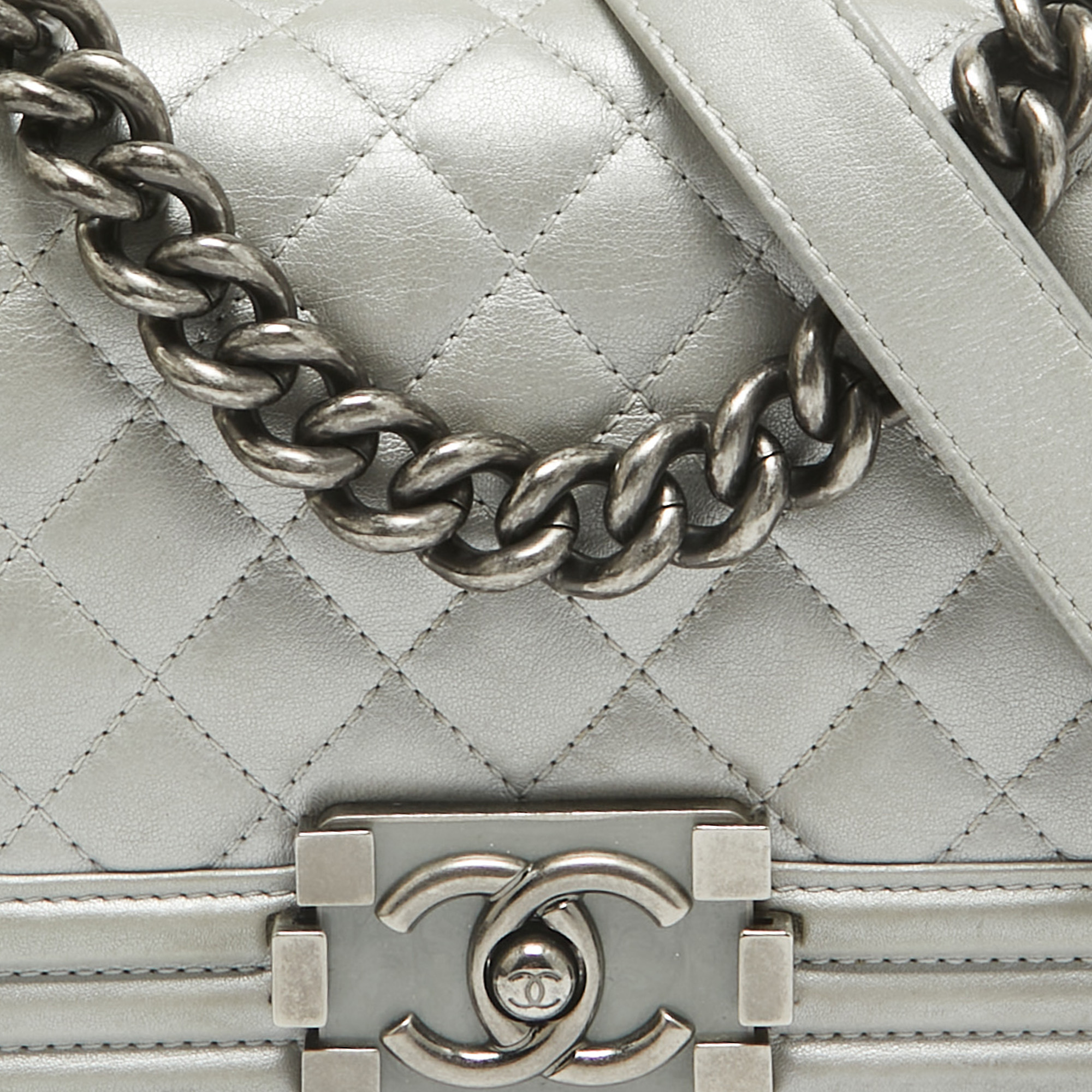 Chanel Grey Quilted Leather Mini Boy Flap Bag