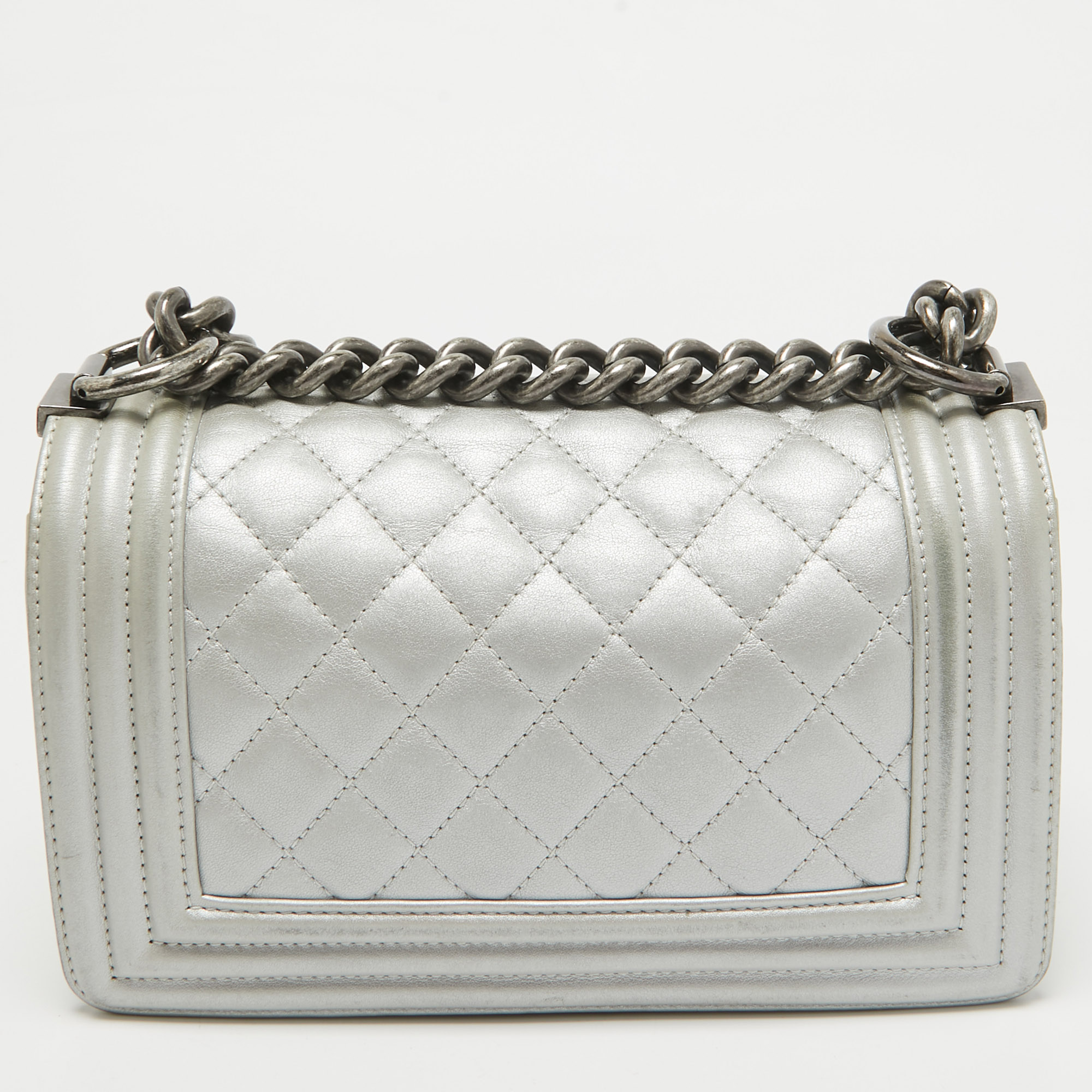 Chanel Grey Quilted Leather Mini Boy Flap Bag