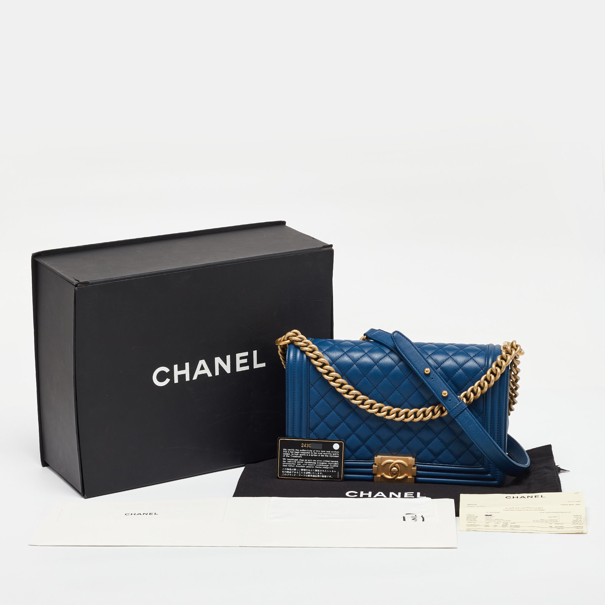 Chanel Blue Quilted Caviar Leather New Medium Boy Flap Bag