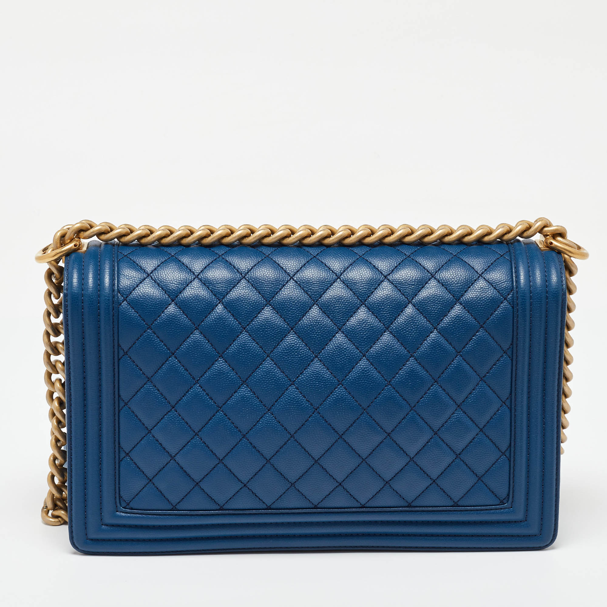 Chanel Blue Quilted Caviar Leather New Medium Boy Flap Bag