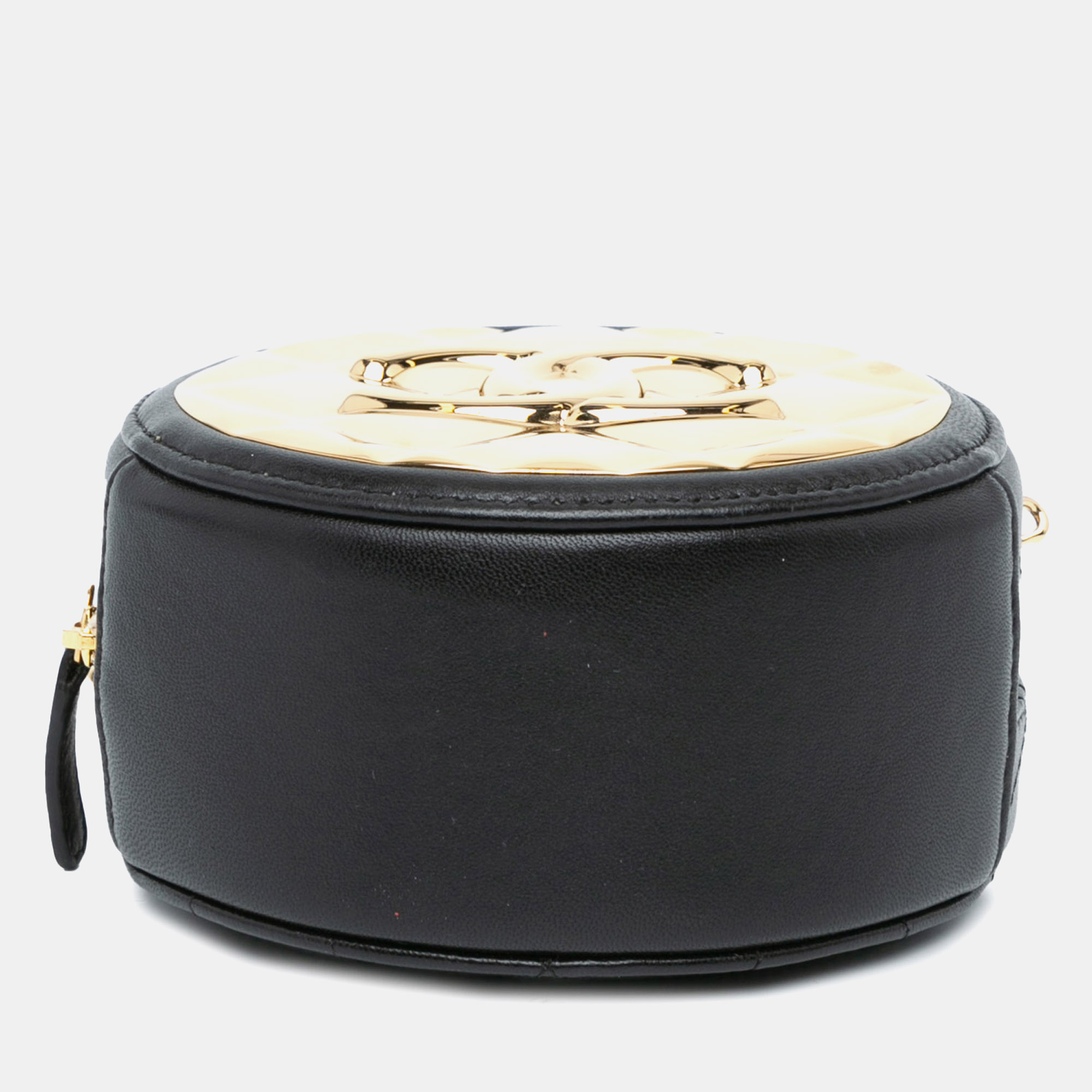 Chanel Gold Mini Lambskin Golden Plate Round Clutch With Chain